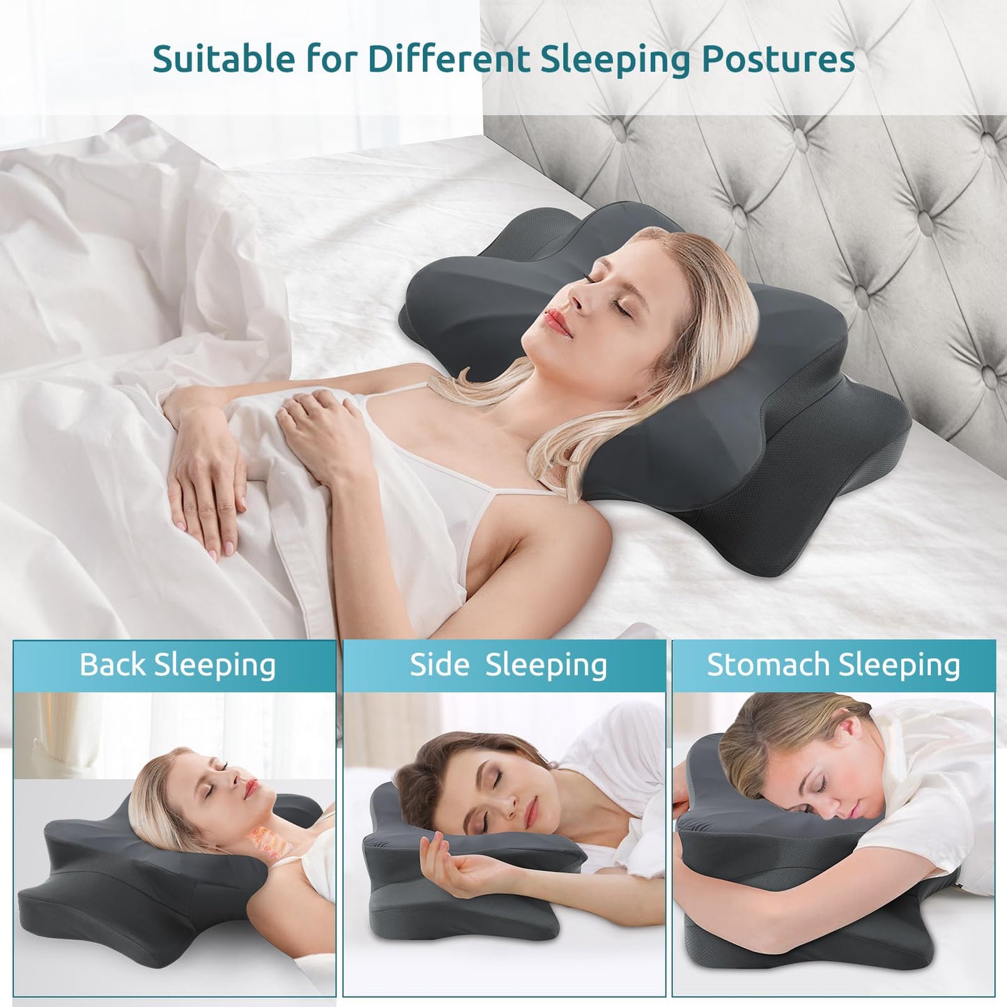 DONAMA Cervical Pillow for Neck and Shoulder,Contour Memory Foam Pillow,Ergonomic Neck Support Pillow for Side Back Stomach Sleepers with Pillowcase-Standard Size BST220