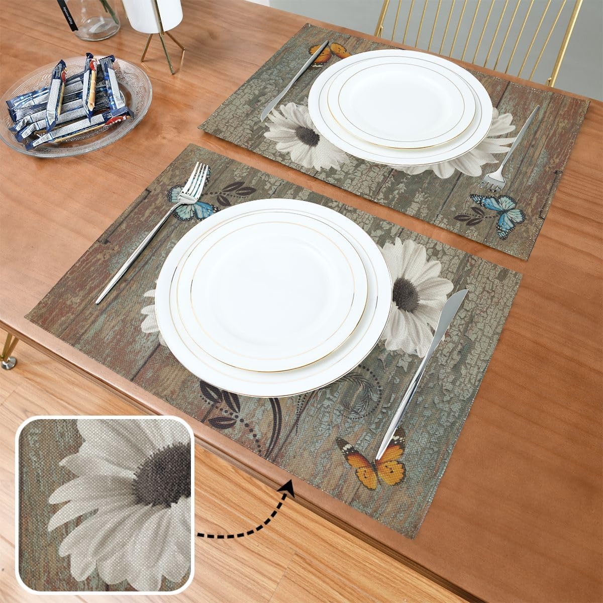 Sunflower Daisy Flower Placemats Set of 4, 12x18 Inch Reusable Table Mat for Kitchen Indoor & Outdoor Party Dining Decoration BST202