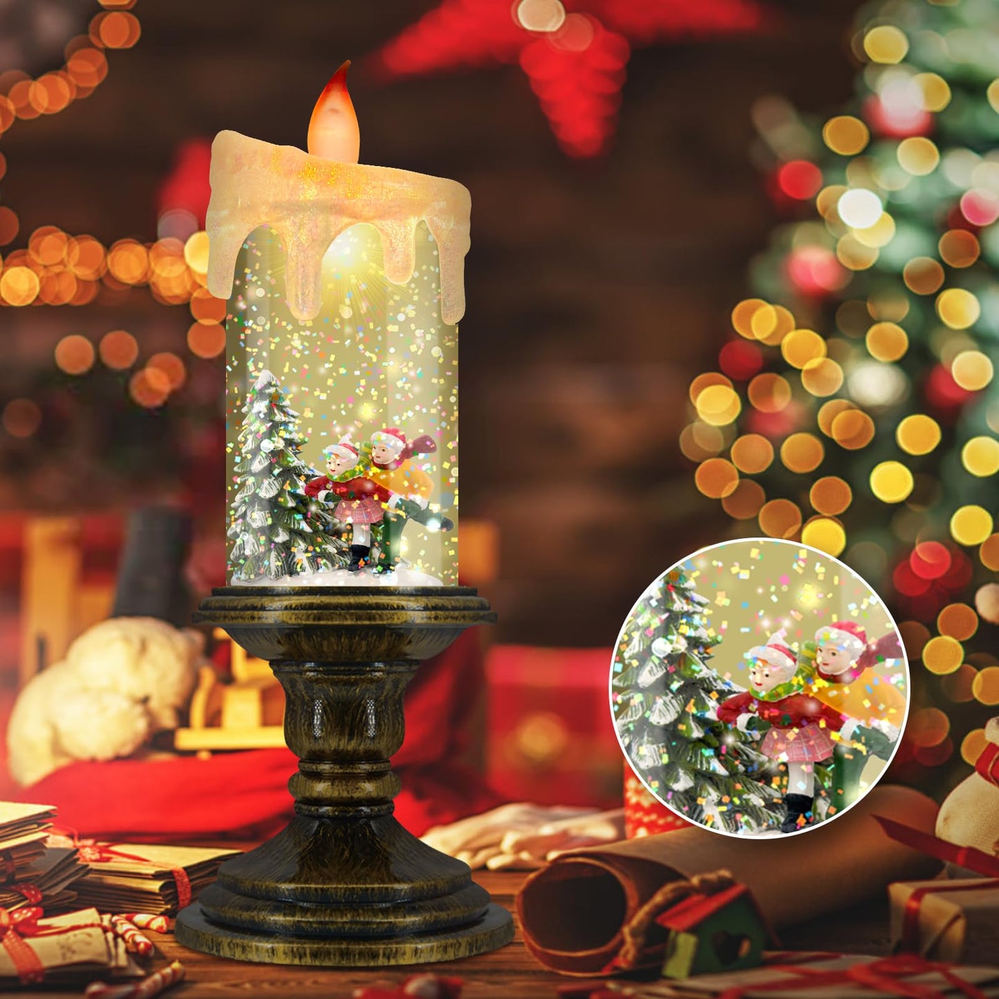 AOMIL Christmas Flameless Candles, Flickering LED Candles with Timer, Snow Globe Candle Lights for Christmas Decorations BST220