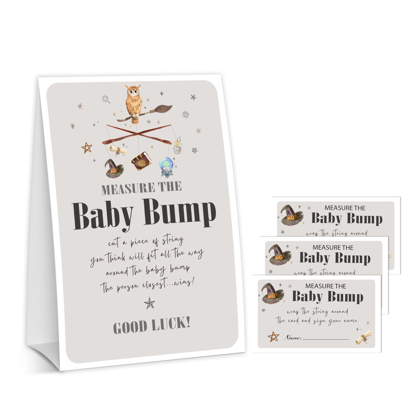 Halloween Baby Shower Measure The Baby Bump, 1 Self-Standing Sign + 50 Tickets for Little Ghost Gender Reveal Announcement Party Favor Supplies - D12 BST326L