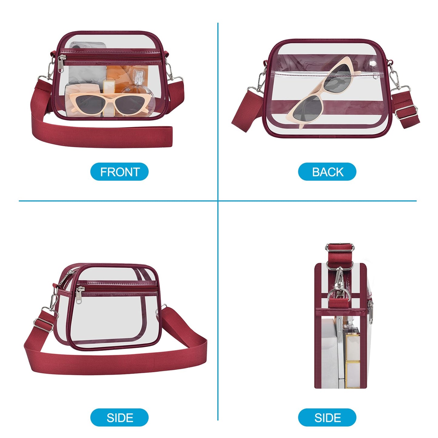 Clear Bag for Stadium Events Stadium Approved Women's Top-Handle Handbags | Mini Small Clear Bag Purse with Wide Adjustable Strap and Front Pocket for Sports Concerts, Festivals BST202