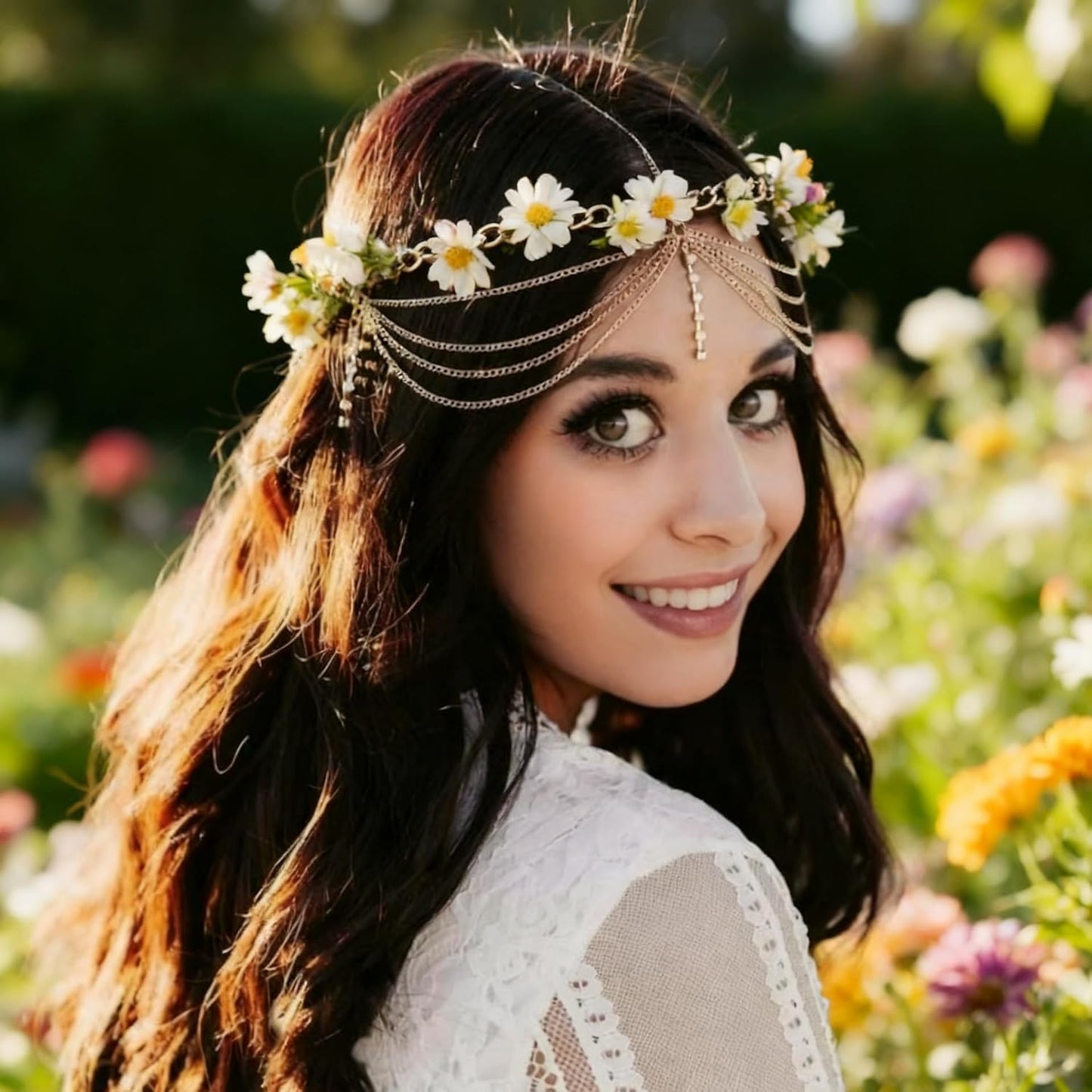 Gold Rhinestone Boho Head Chain,Goddess Headpiece,Festival Costume Headband Accessories for Bride Daily Hair Accessories Prom Makeup WN420