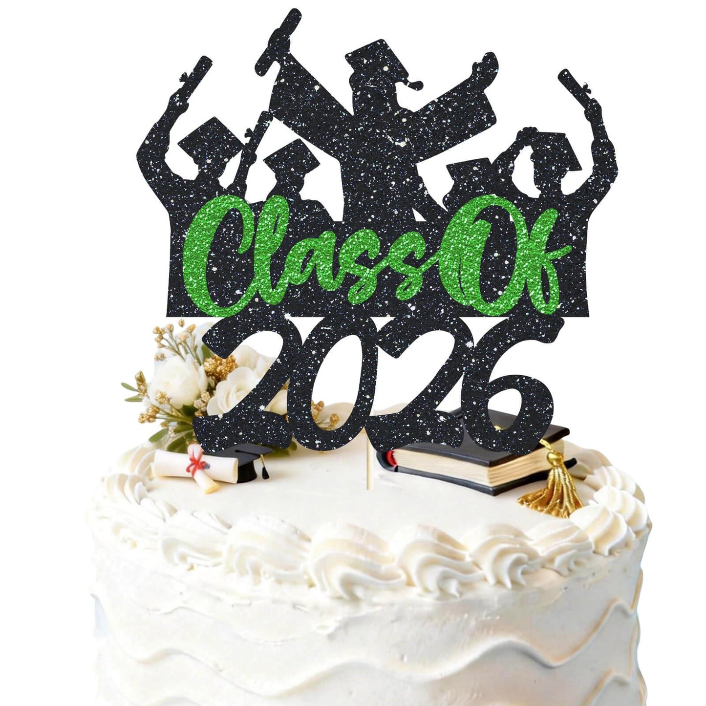 2026 Graduation Cake Topper Gold Glitter Class of 2026 Cake Topper Congrats Grad Party Cake Decor for Senior High School 2026 Graduation Party Cake Supplies Decorations BST202