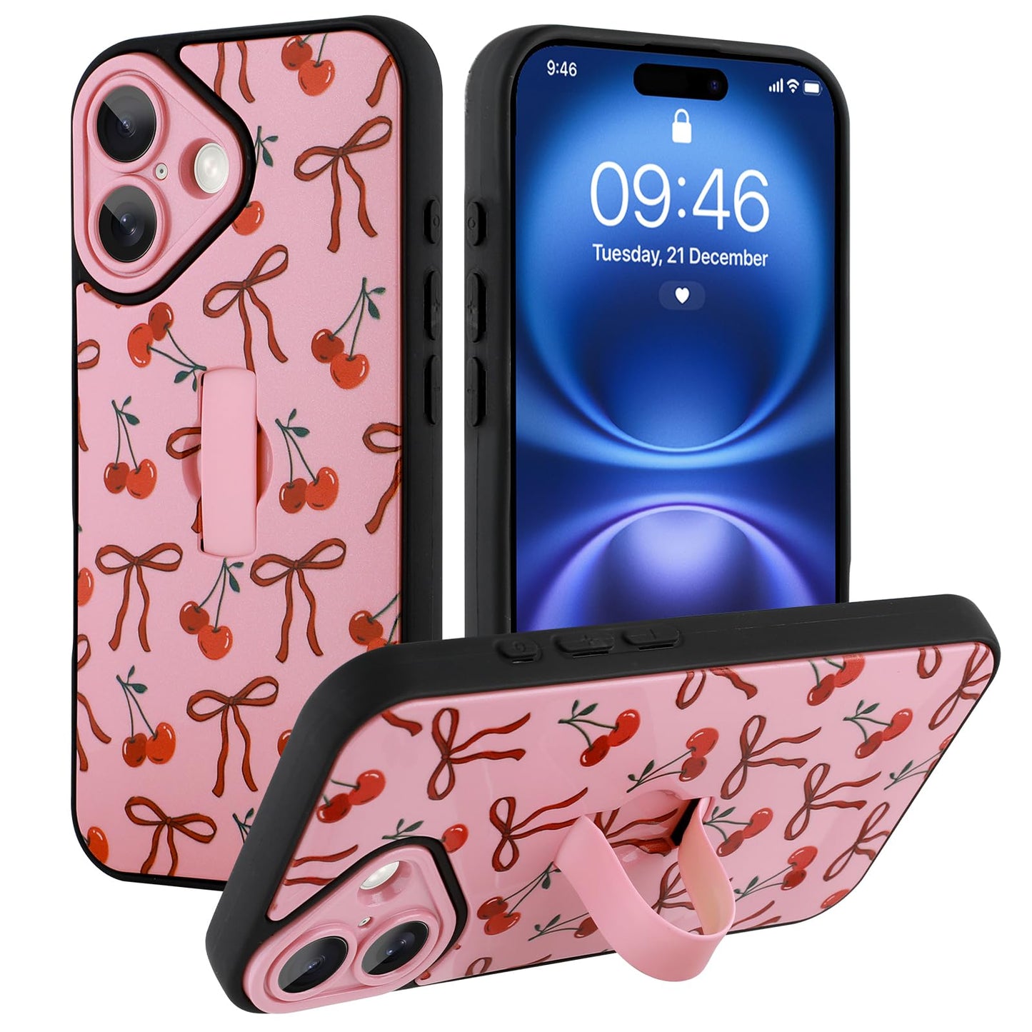 Compatible with iPhone 13 Case, Cute Cheetah Leopard Pattern | Built in Adjustable Wrist Strap Grip Hand Holder Stand Shockproof Kickstand Cover for Women Girls (Black White) WN420