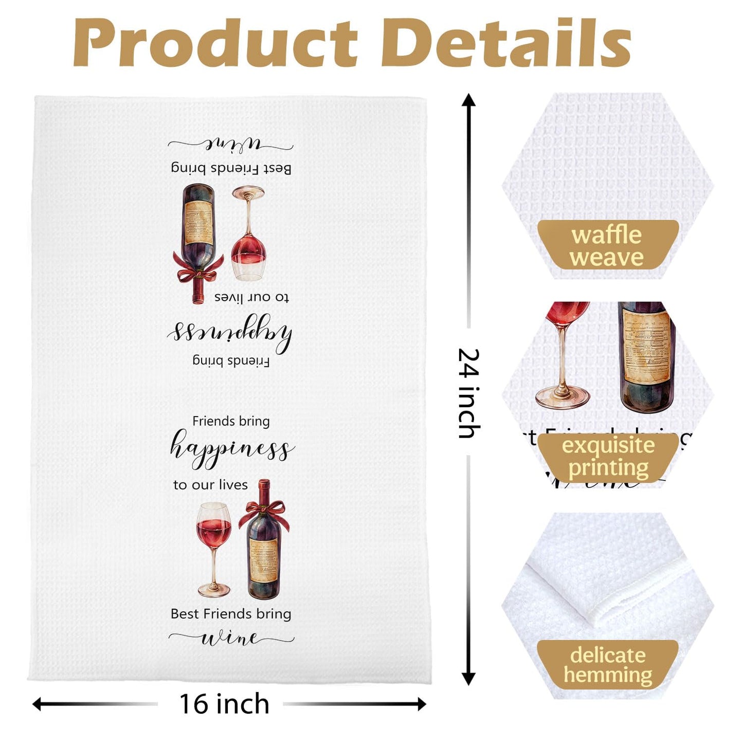 Funny Wine Kitchen Decor - Wine Gifts Waffle Dish Towels for Kitchen, Hostess Gifts Hand Towels, Housewarming Gift Tea Towel, 16x24 Inch BST220