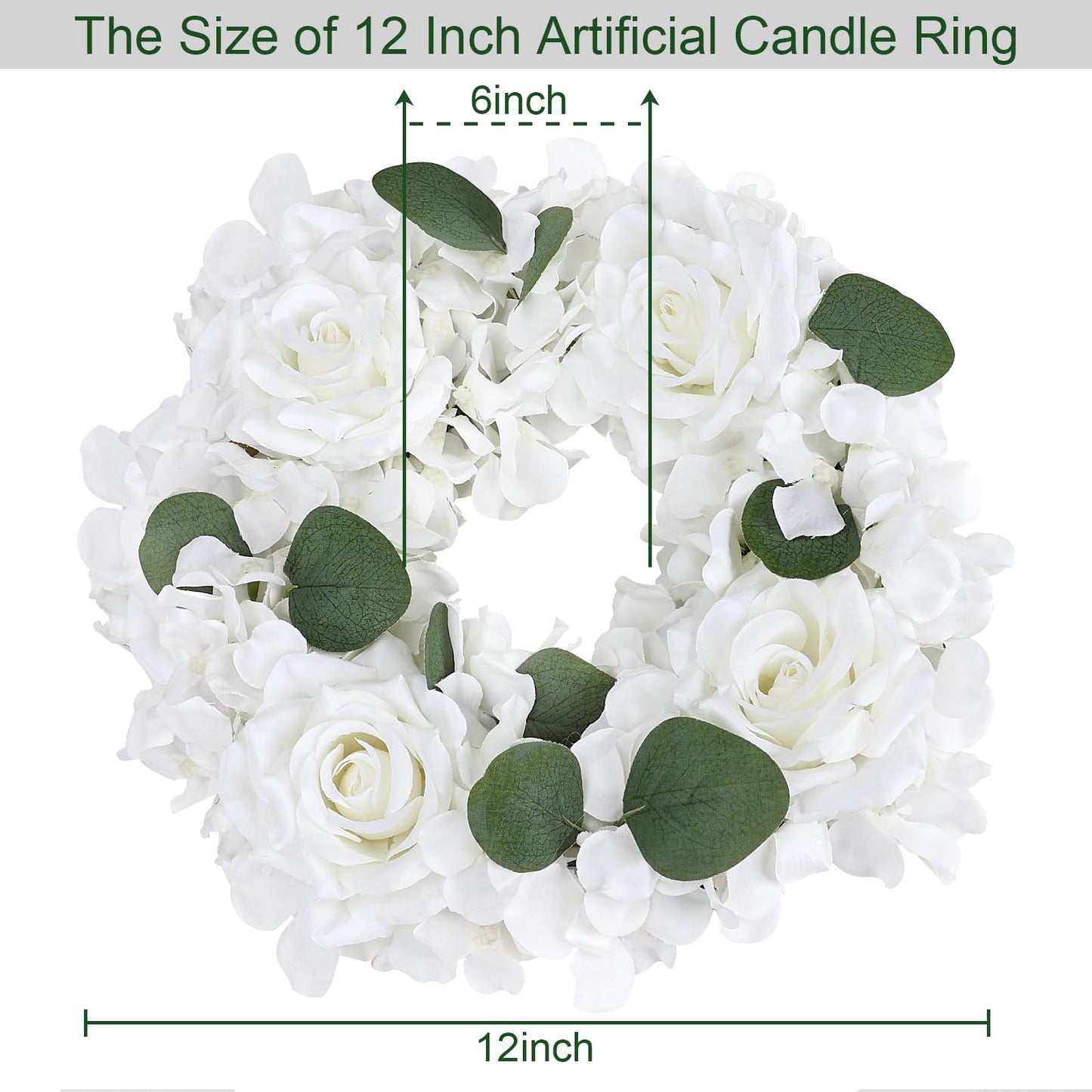 Artificial Flower Candle Rings - 6 Inch Inner Rose Floral Wreaths for Wedding Bridal Event Table Centerpieces Backdrop Decorations (Dusty Pink & White, 6 X Candle Rings) WN420