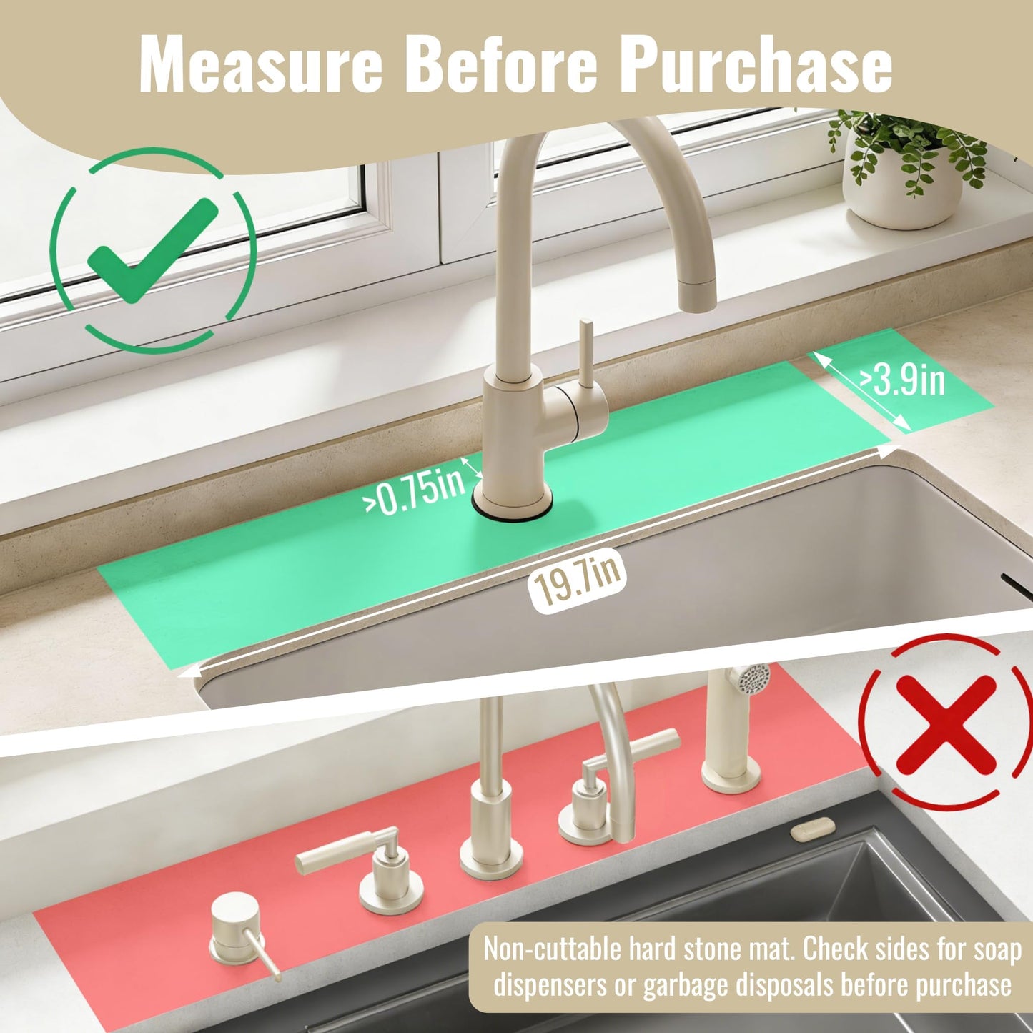 Hopegiver Stone Faucet Mat for Kitchen Sink - Fast Drying Diatomite Sink Protector Prevent Moisture, Super Water Absorbing Stone Tray for Kitchen & Bathroom Counter (White, 15.7"x3.9") BST326H