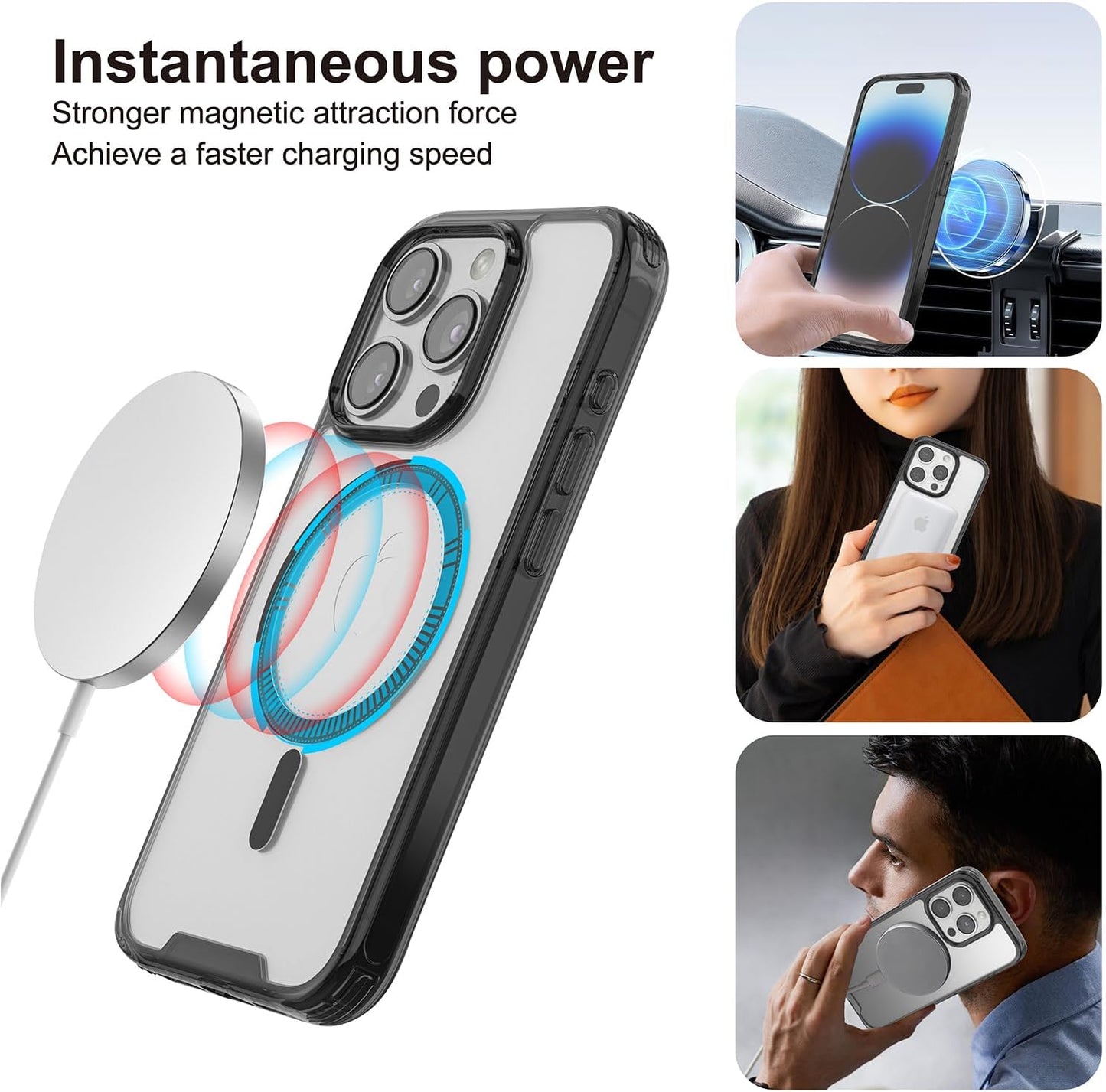 PULOKA for iPhone 14 Pro Transparent Case, Compatible with MagSafe, Clear Protector Slim Cover, Magnetic Phone Case for iPhone 14 Pro 6.1 inch Balck WN420