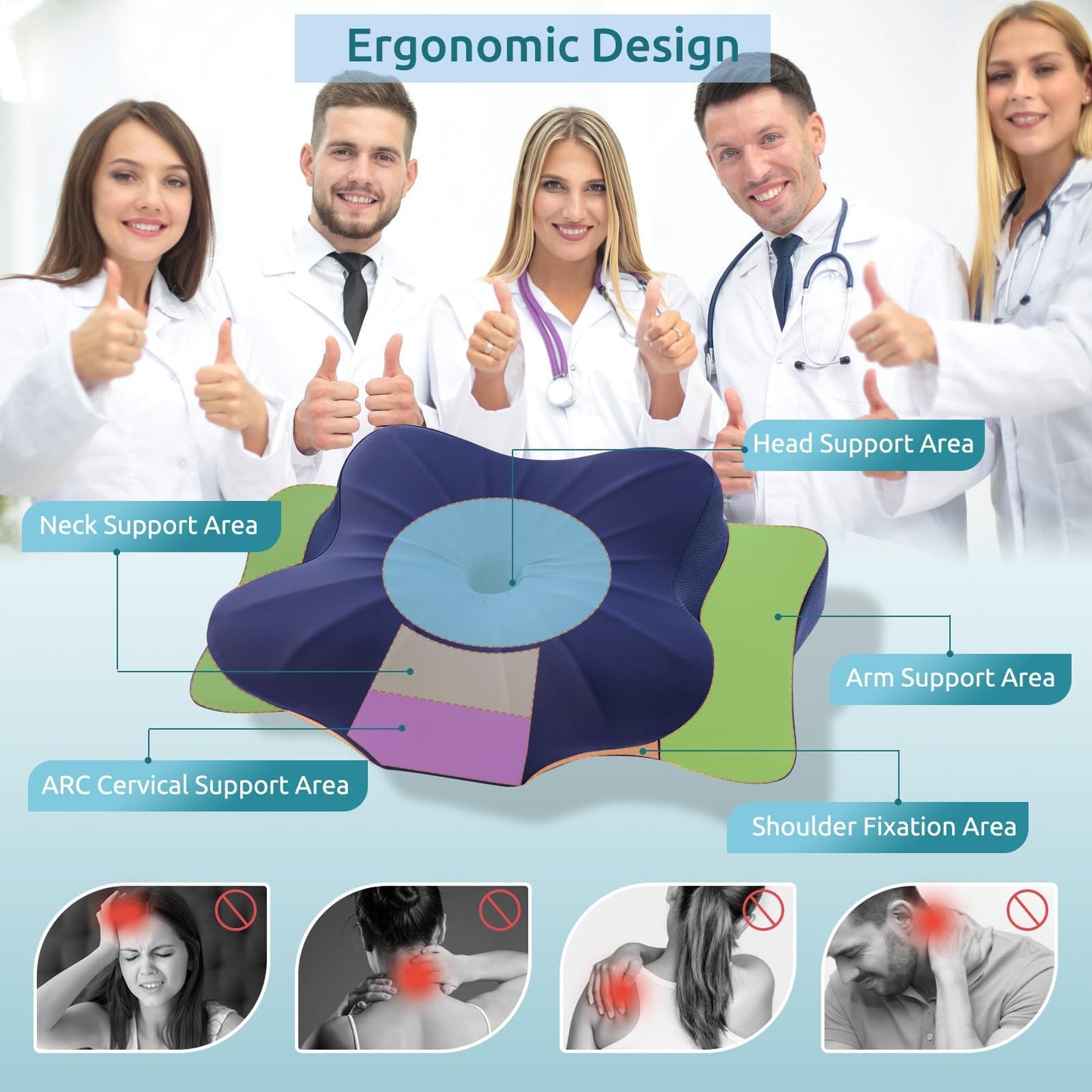 DONAMA Cervical Pillow for Neck and Shoulder,Contour Memory Foam Pillow,Ergonomic Neck Support Pillow for Side Back Stomach Sleepers with Pillowcase-Standard Size BST220