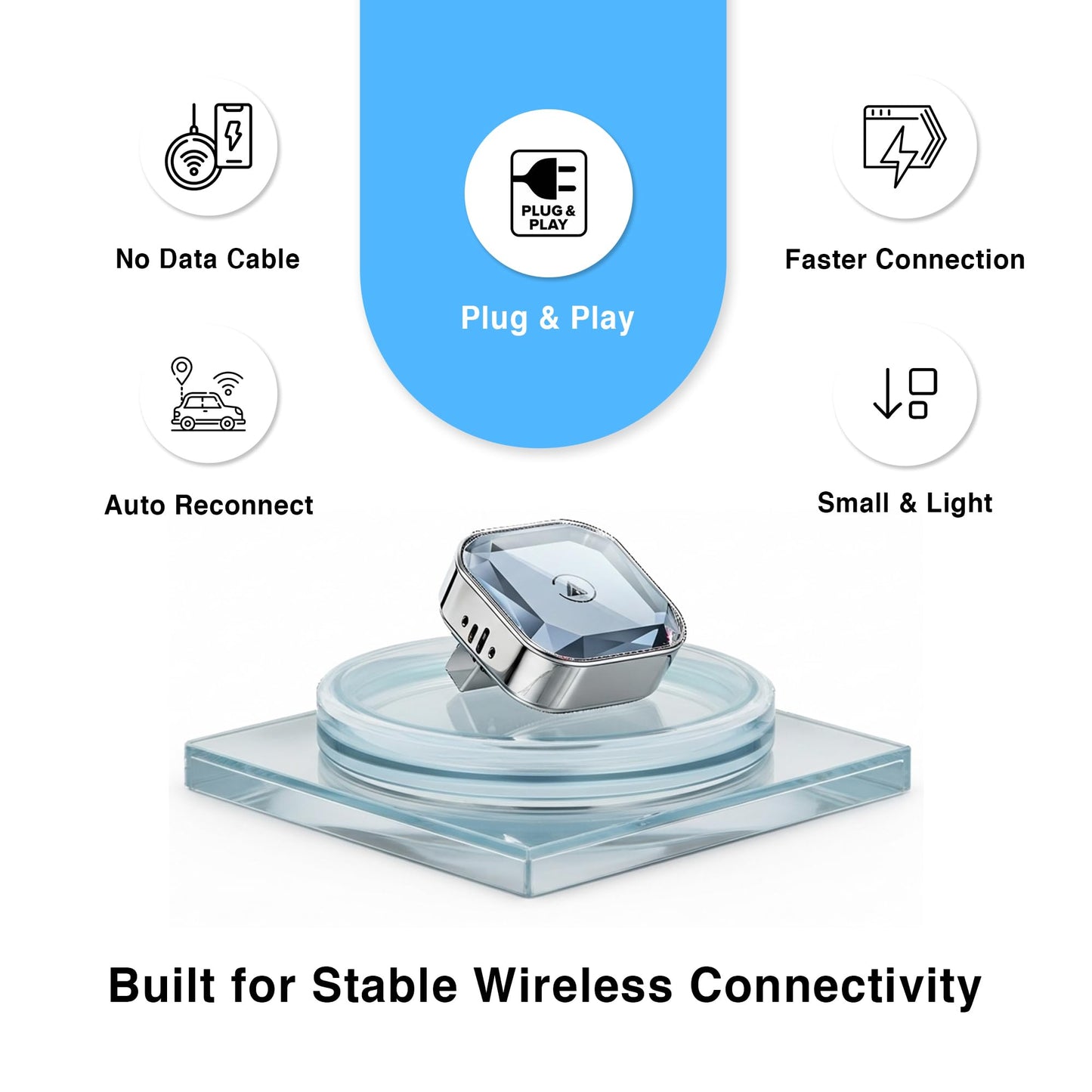 Wireless CarPlay Adapter 2026 Upgraded – 2-in-1 Suitable for Apple iPhone & Android, with Compact Size Plug-and-Play Convenience, and Fast Stable Connection for CarPlay & Android Applications (Sliver)