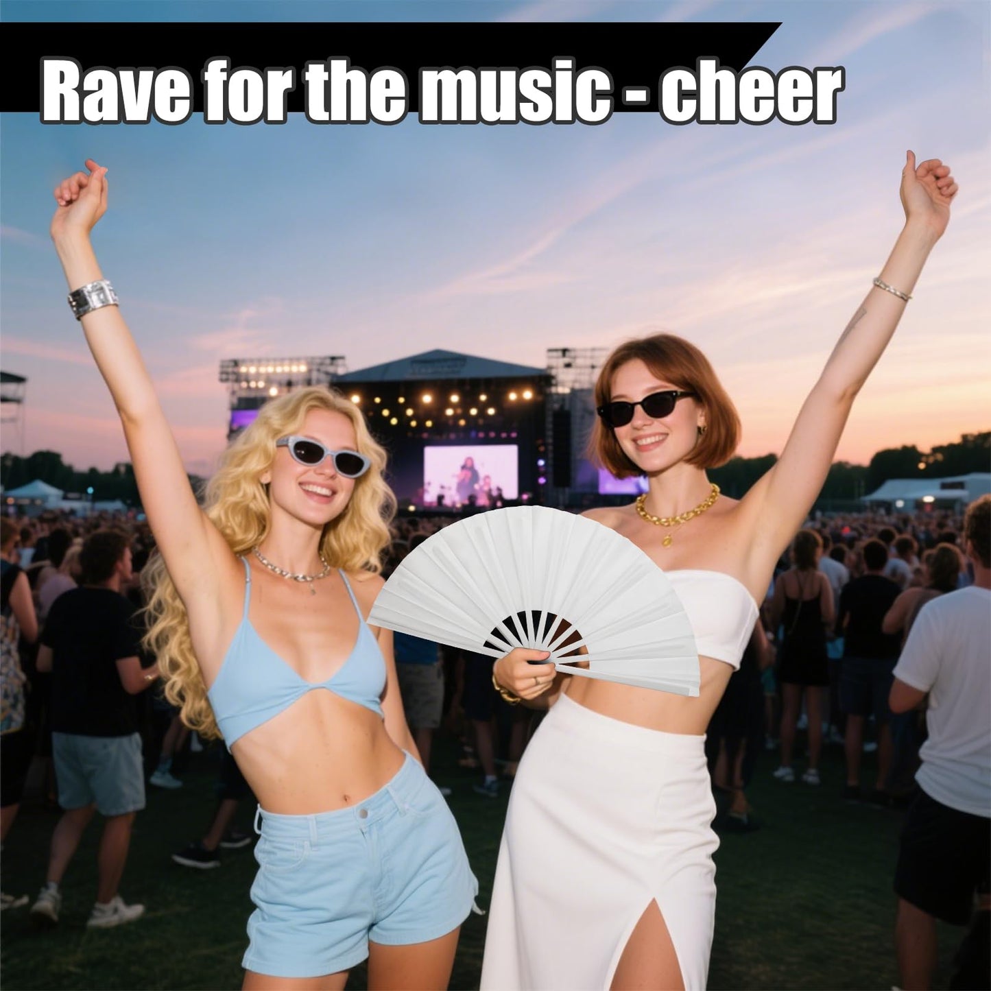Handheld Folding Fan 13 Inch, Hand Fans for Women Foldable, Large Rave Fan, Dance Performance Prop Fan, Boots on the Ground Fan, Cool Fan on the Street Portable for Outdoor (1 Pcs Rose) WN420