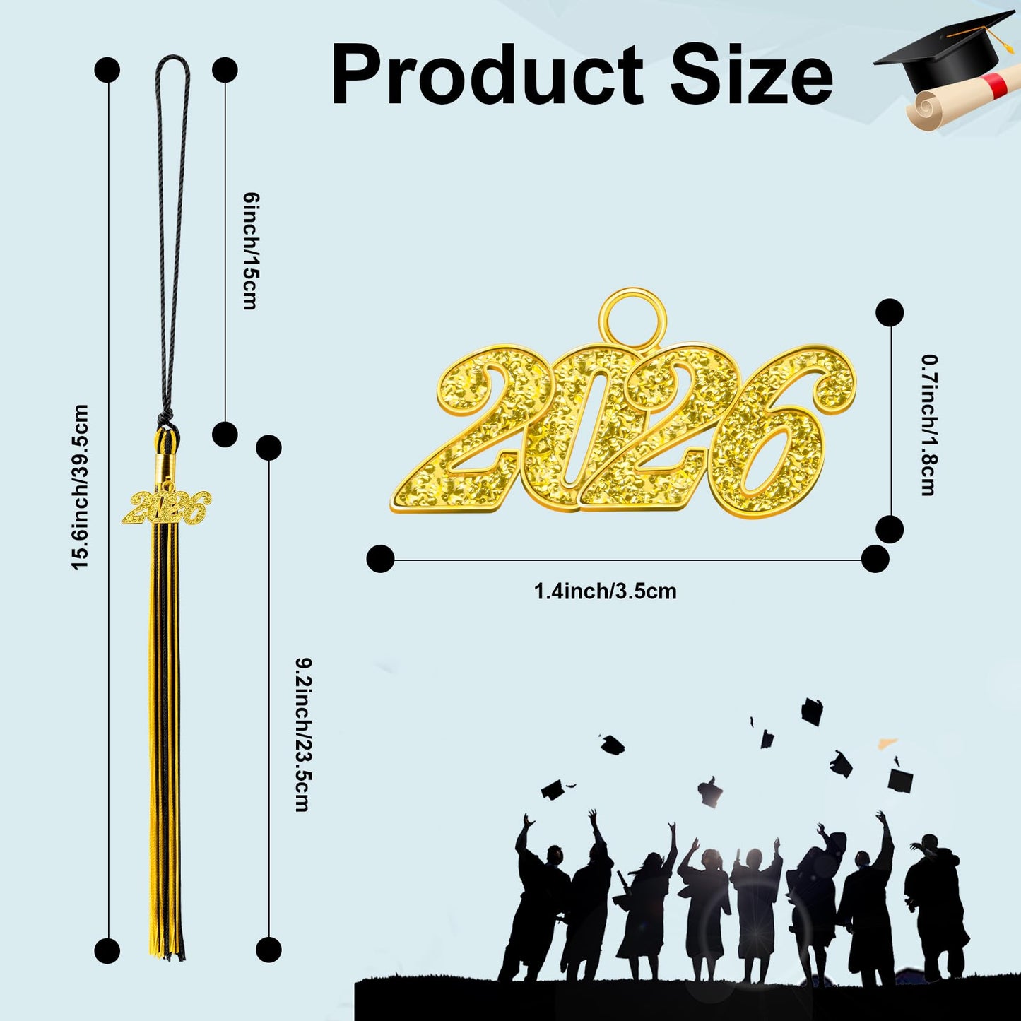 2026 Tassel Graduation, Black and Gold Graduation Tassel, 2026 Graduations Cap Tassels, Gradutate Cap Tassels with 2026 Year Gold Charms for Grad Cap Hat Ceremonies Memorial Graduations Decorations BST220