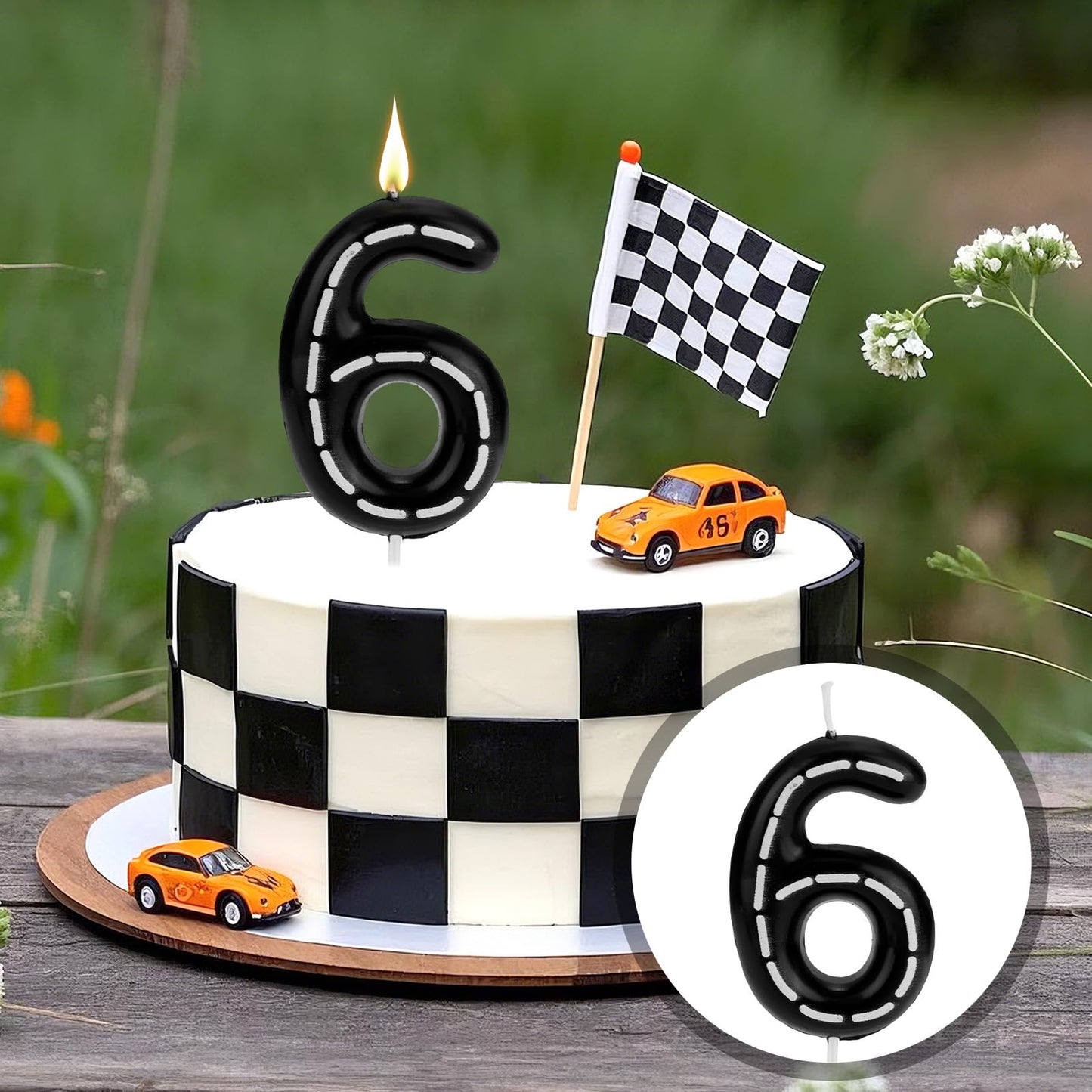 Birthday Number Candles, Black White Numeral Birthday Candles Racing Cars Themed Cake Decoration Cake Topper for Bday Anniversary Wedding (Number 2) BST326L