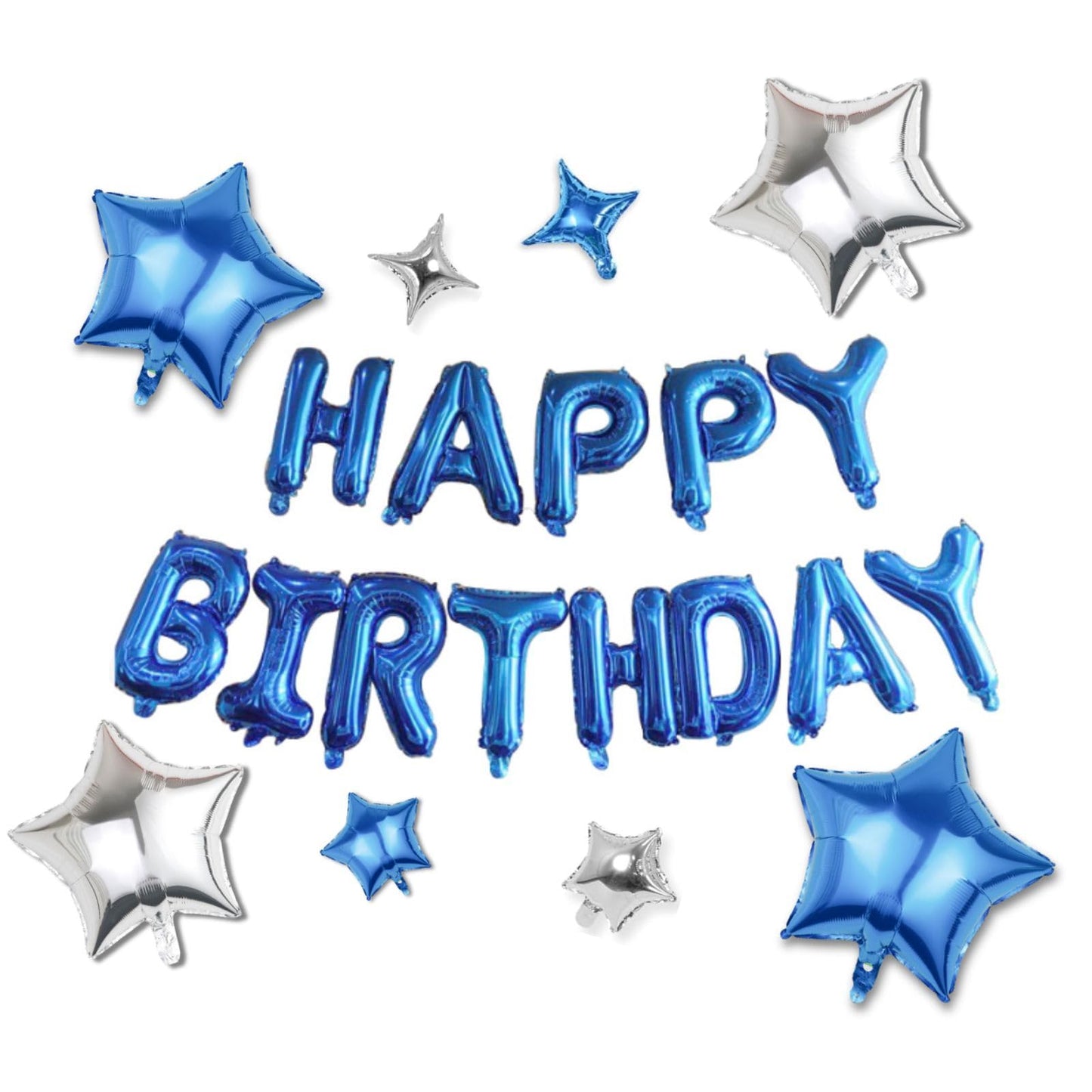 Happy Birthday Balloons Banner, Rainbow Happy Birthday Foil Balloons 16 Inch Foil Letter Balloon with 8 Pcs Gradient Blue Pink Star Balloon for Women Men Boys Girls Birthday Party Decoration WN420