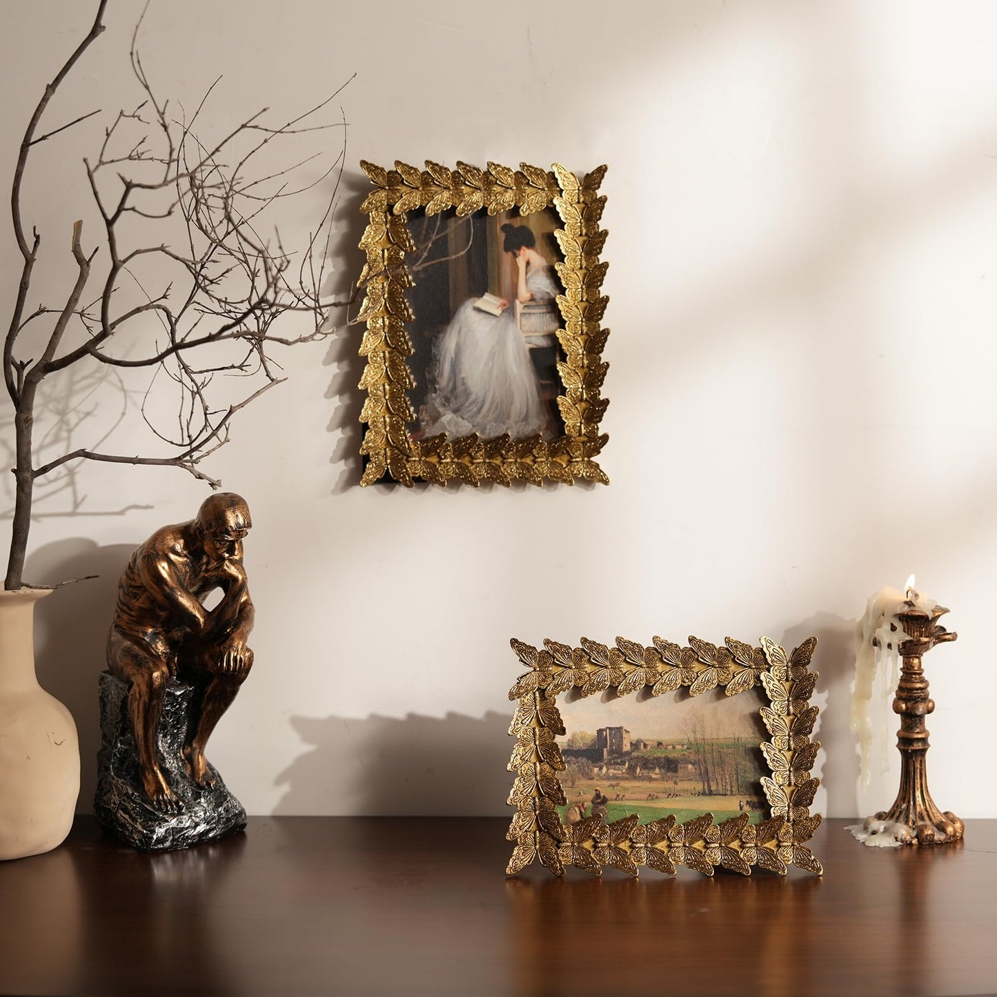 5x7 Wedding Picture Frame Gold,2 Pack Small Frame for Gallery Decor | Durable Resin Material,Tabletop & Wall Display,Real Glass,Rose Floral Design,Antique Brass Finish,Wedding Arrangement Decor BST326H