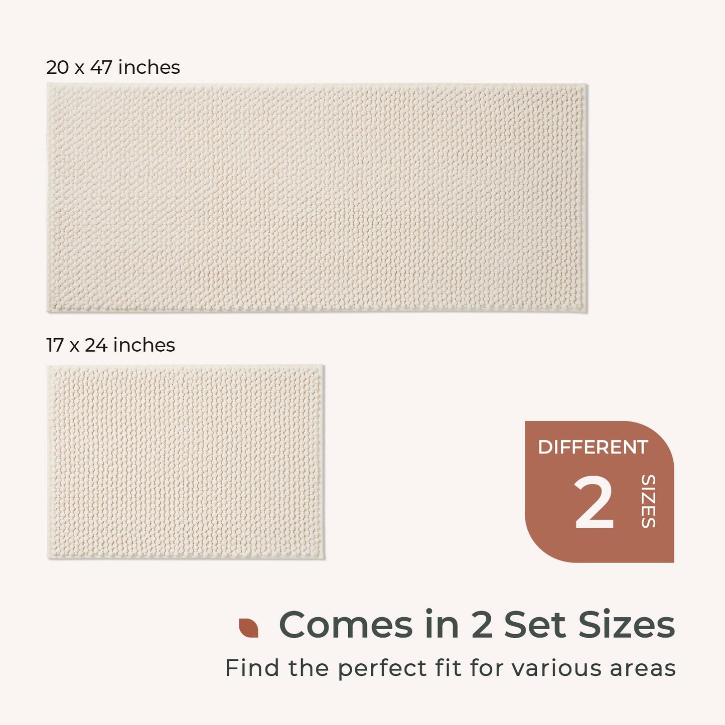 FRESHMINT Chenille Bathroom Rugs Sets 2 Piece 17"x24"+20"x32", Non-Slip Bath Mats, Absorbent Bath Rug, Washable Set of 2 Shower Floor Mat, Gray BST220