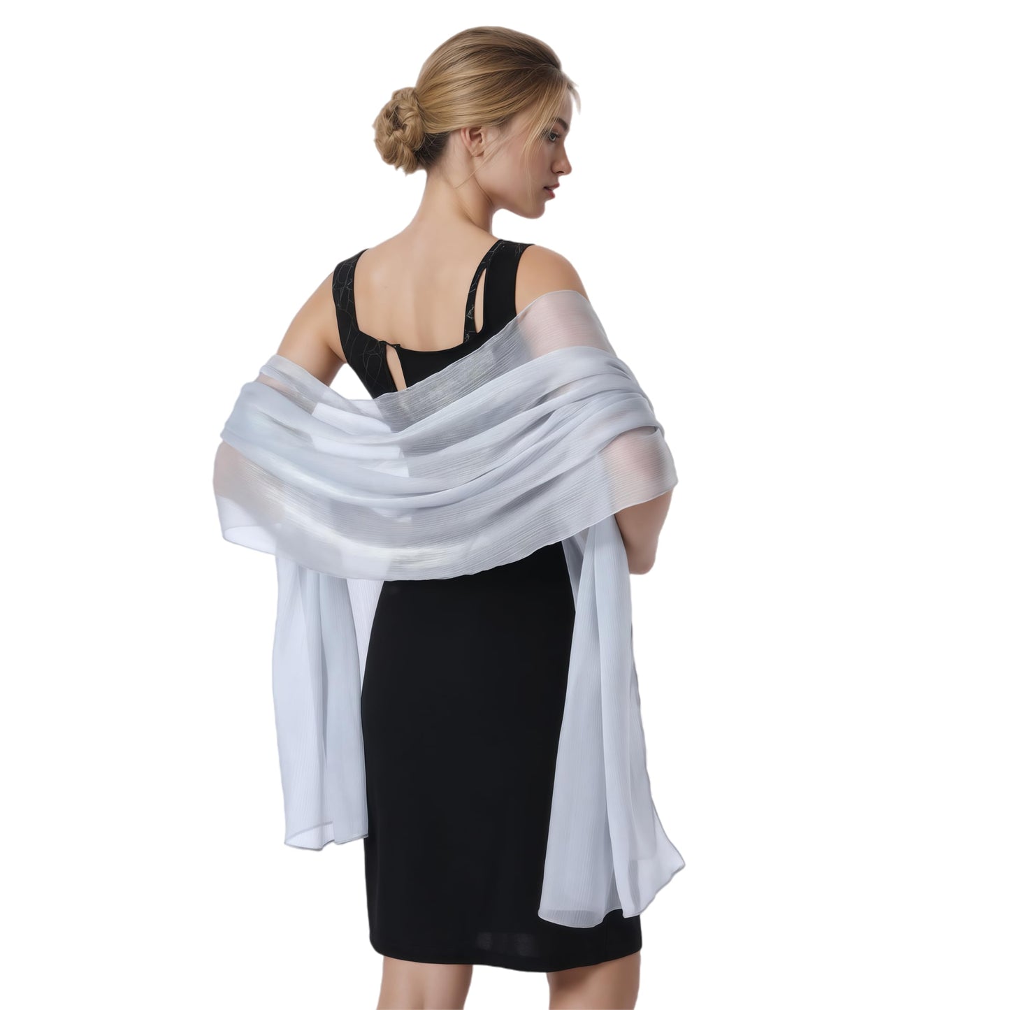 Women Sheer Crepe Shawl - Lightweight Soft Shimmer Wrap for Evening Party, Travel & Festival - Versatile Elegant WN420