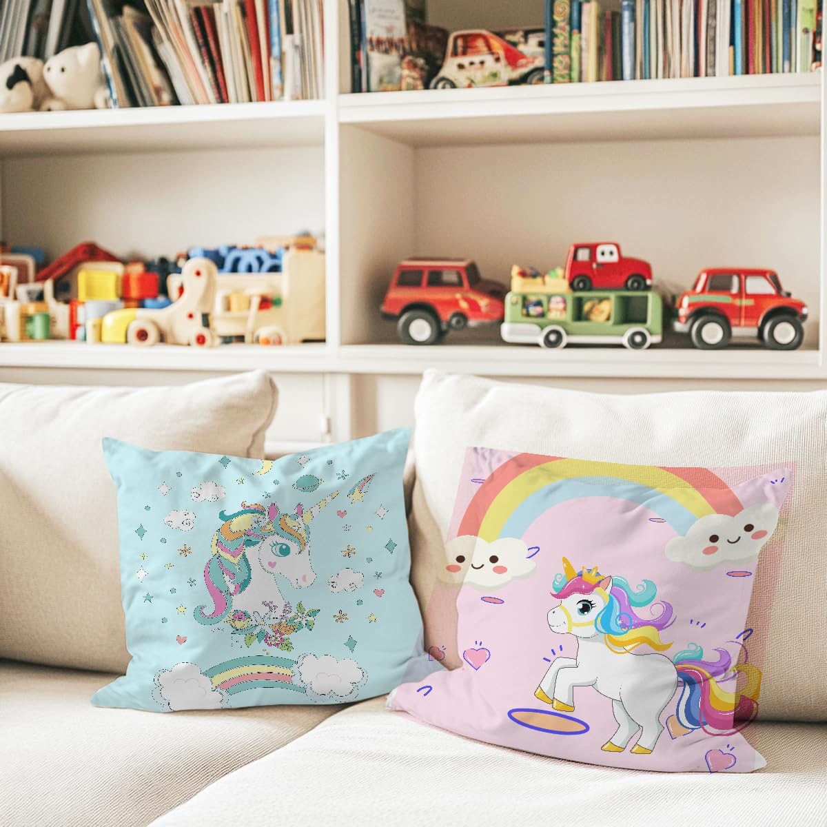 2PCs Inspirational Pillow Covers Boho Rainbow Sun Throw Pillow Covers 18x18 | Playroom Decor, Boho Sun Throw Pillow Covers, Kids Reading Nook Decor Pillowcase for Classroom Playroom Nursery BST202