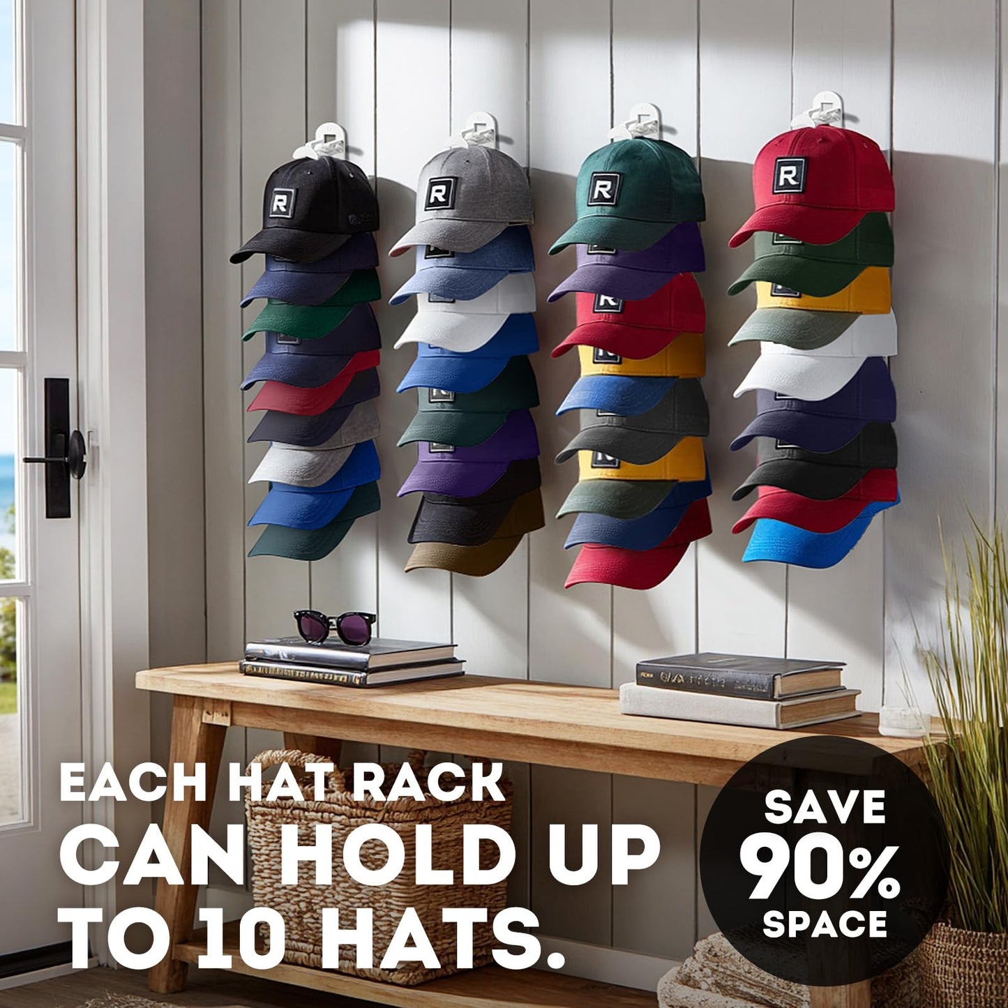 Hat Hook for Wall, 2 Pack Hat Organizer Hold up to 20 Hats,Hat Holder with Strong Adhesive and 8 Pack Screws, Cap Holder Hat Hangers for Wall Closet Door and Bedroom(B-Black) BST220