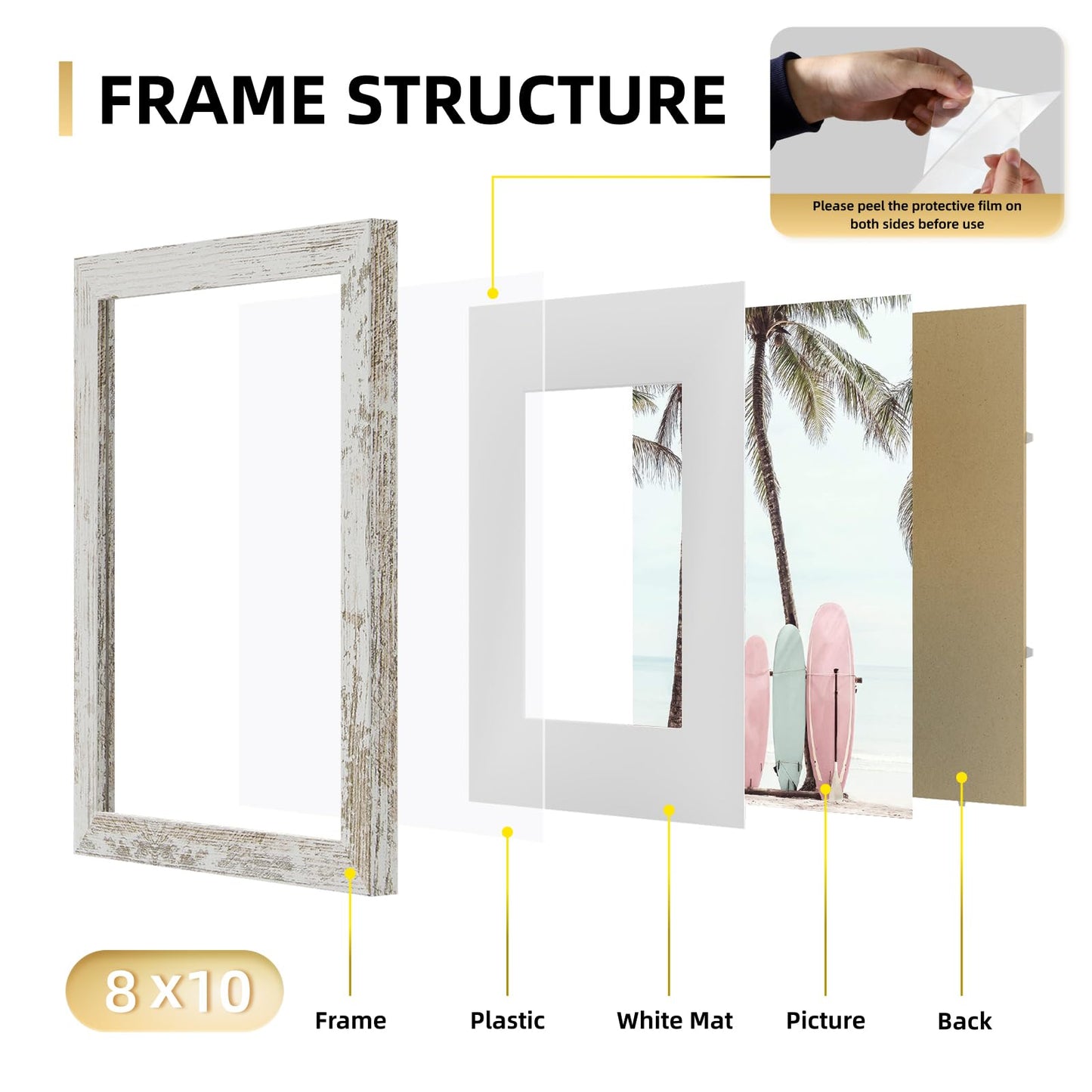 YESKAY 8x10 Picture Frame Set of 9, Display Pictures 5x7 with Mat or 8 x 10 Without Mat, Multi Photo Frames for Wall Mounting or Table Top Display, Blue BST326H