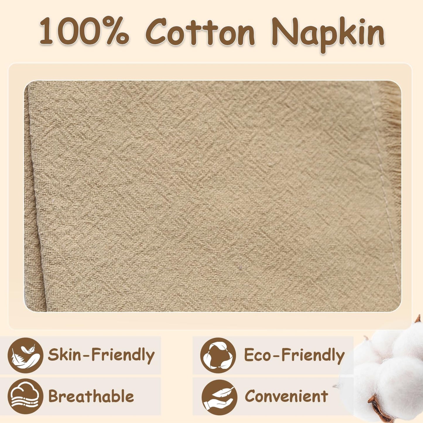 Eco Hanky 10x10in Reusable Small Cotton Napkins (Rustic Fringe), LPK,6pk | Ideal for Kids Napkins for Lunch, Suitable for Dinners, Weddings, Birthday, Cocktail Parties BST220