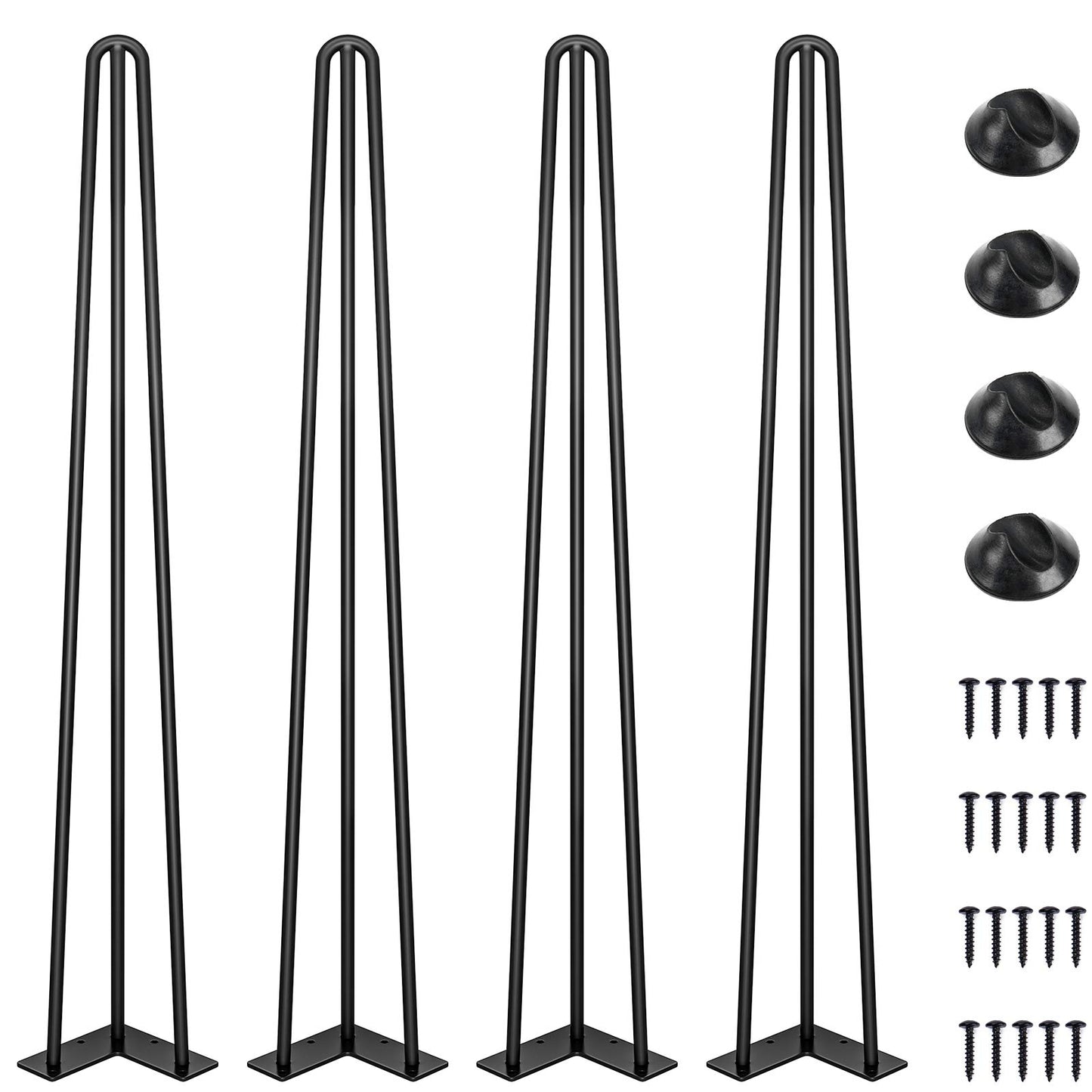 SMARTSTANDARD 16 Inch Hairpin Table Legs, 3 Steel Rods 1/2 Inch Pipe Diameter, 800lbs Load Capacity, Mid-Century Style for Coffee Table, Side Table, Night Stand (Black, 4PCS) BST220