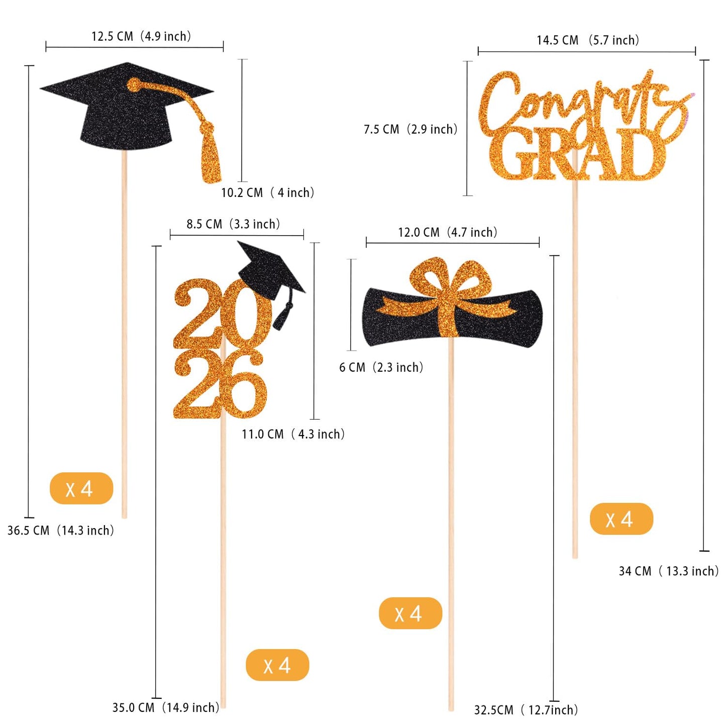 Graduation Centerpieces Class of 2026, 16 PCS Red Blue Double-Sided Table Toppers, Congrats Grad Party Decorations Supplies (Set of 4 Designs) WN420
