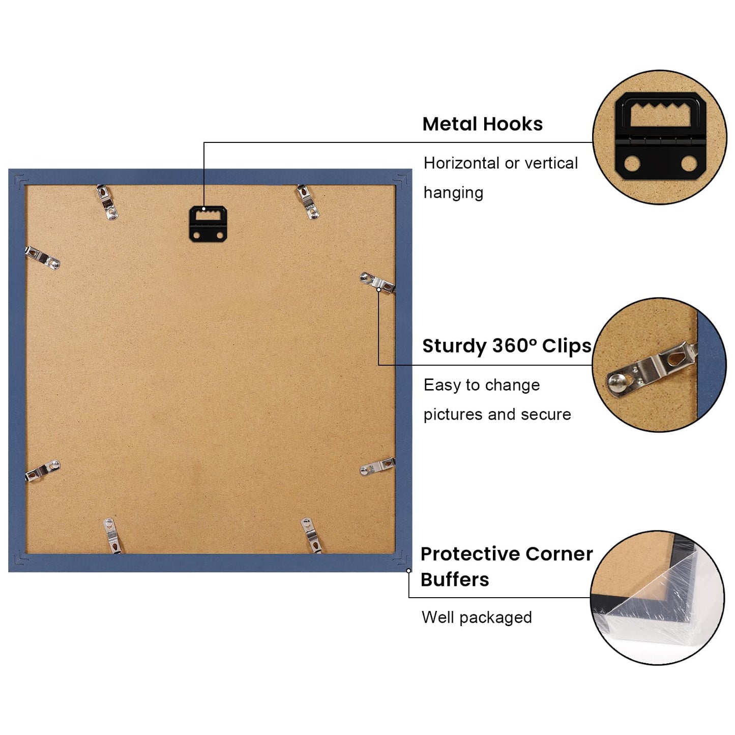 YESKAY 8x10 Picture Frame Set of 9, Display Pictures 5x7 with Mat or 8 x 10 Without Mat, Multi Photo Frames for Wall Mounting or Table Top Display, Blue BST326H