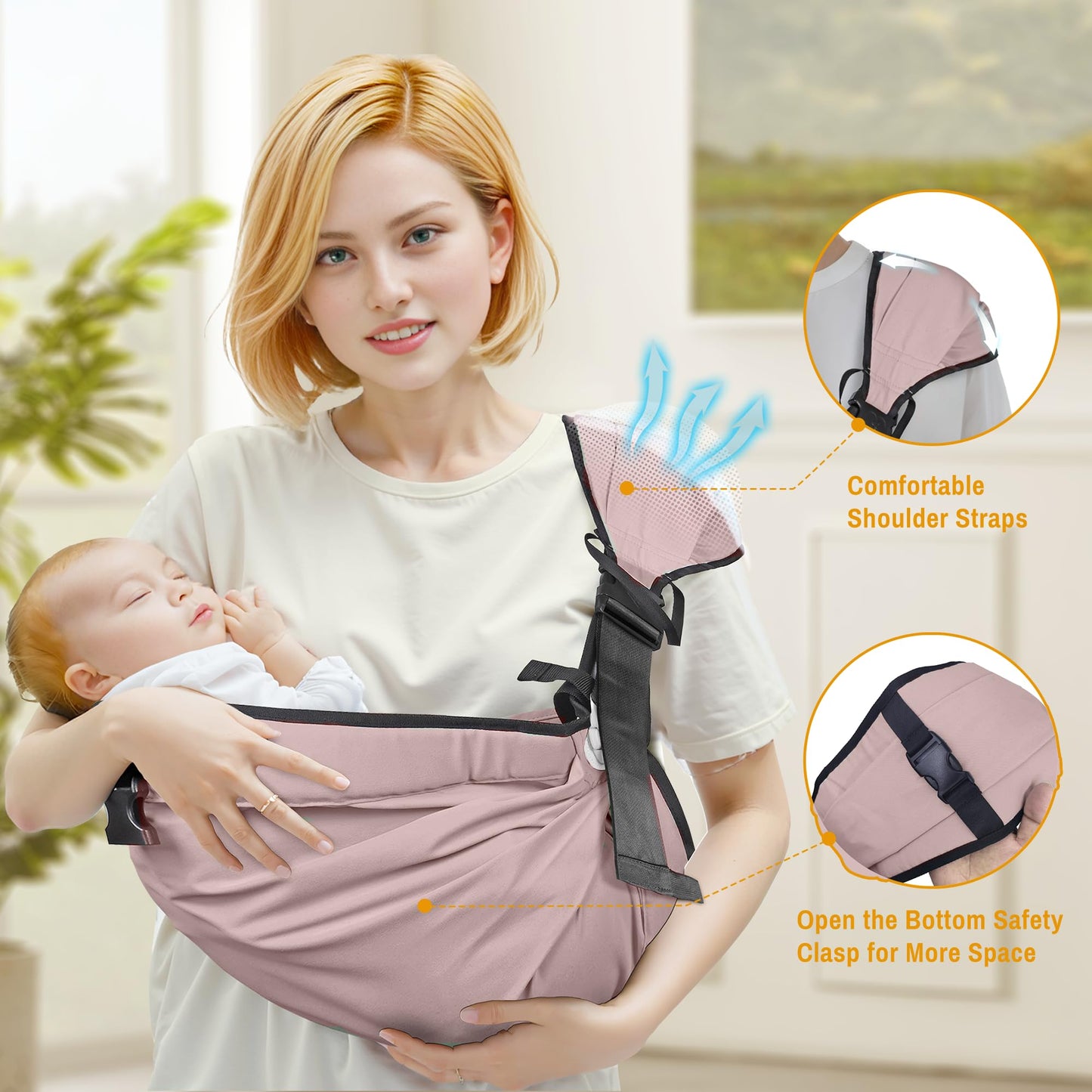 Baby Carrier Newborn to Toddler,Adjustable & Lightweight Baby Sling Carrier,Toddler Carrier 25-60 lbs,Ideal for Home,Shopping,and Travel WN420