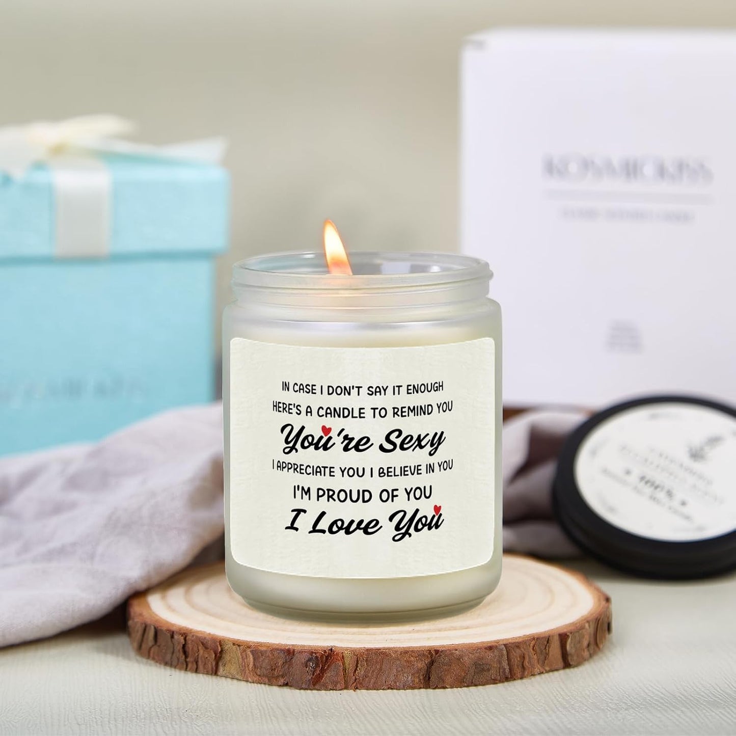 Kosmickiss Valentines Day Gift for Her Him, Lavender Scented Candle, I Love You Anniversary Wedding Gift for Girlfriend Boyfriend Wife Husband, Romantic Birthday Presents WN420
