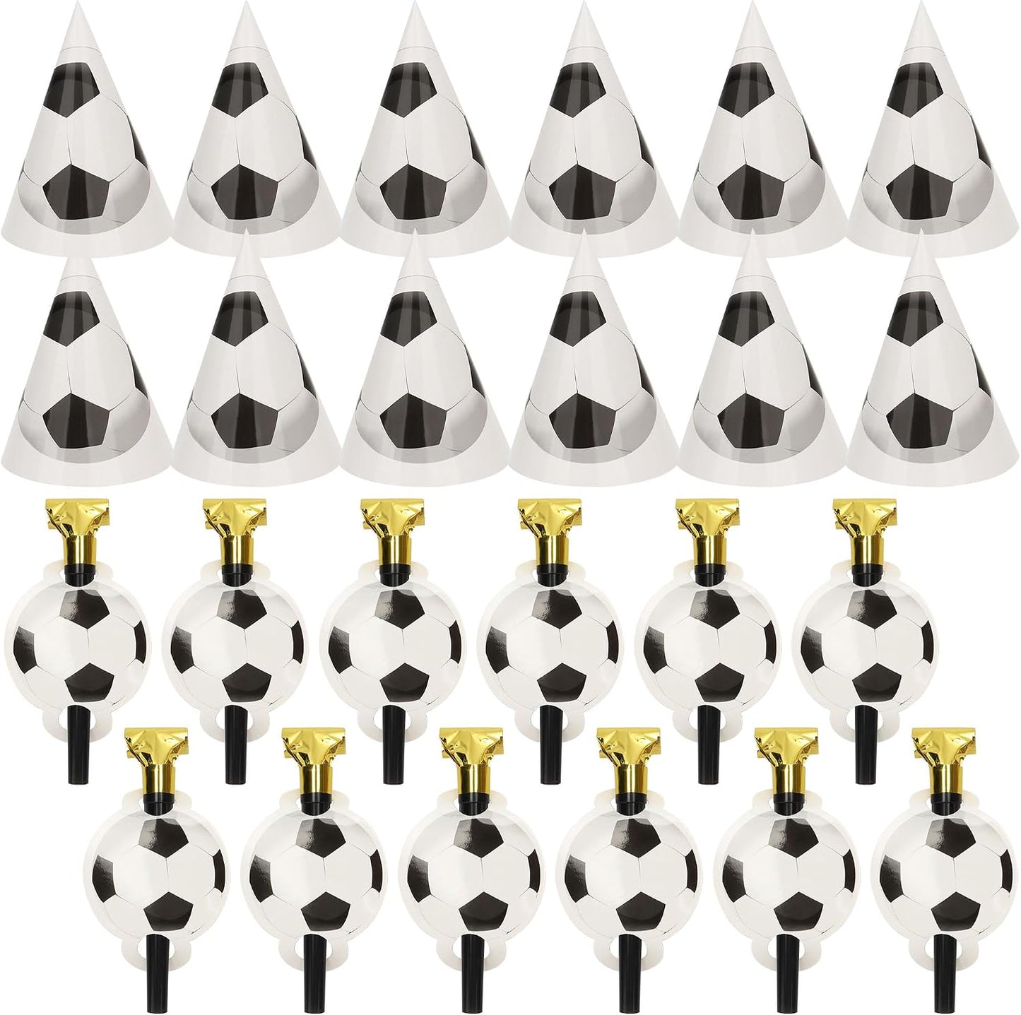 24 Pcs Soccer Party Supplies Kit, Football Paper Hats & Football Blowers Horn Noisemakers Photo Booth Props for Adults Sports Soccer Game Days Sports Event Birthday Party Favor Decor (Set A) BST202