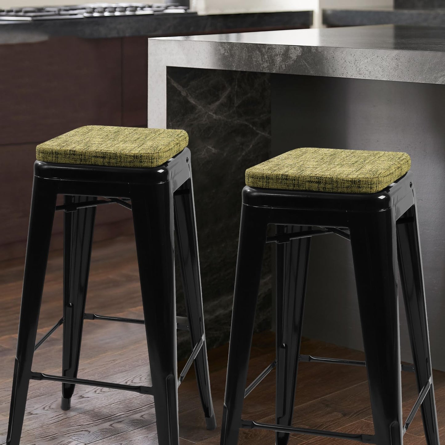 SINOSSO Memory Foam Bar Stool Cushions 4 Pcs, Modern Interwoven Style Magnetic Small Chair Pads Use for Cafe Bistro Stackable Metal Stool (Square, Red, 4) BST220