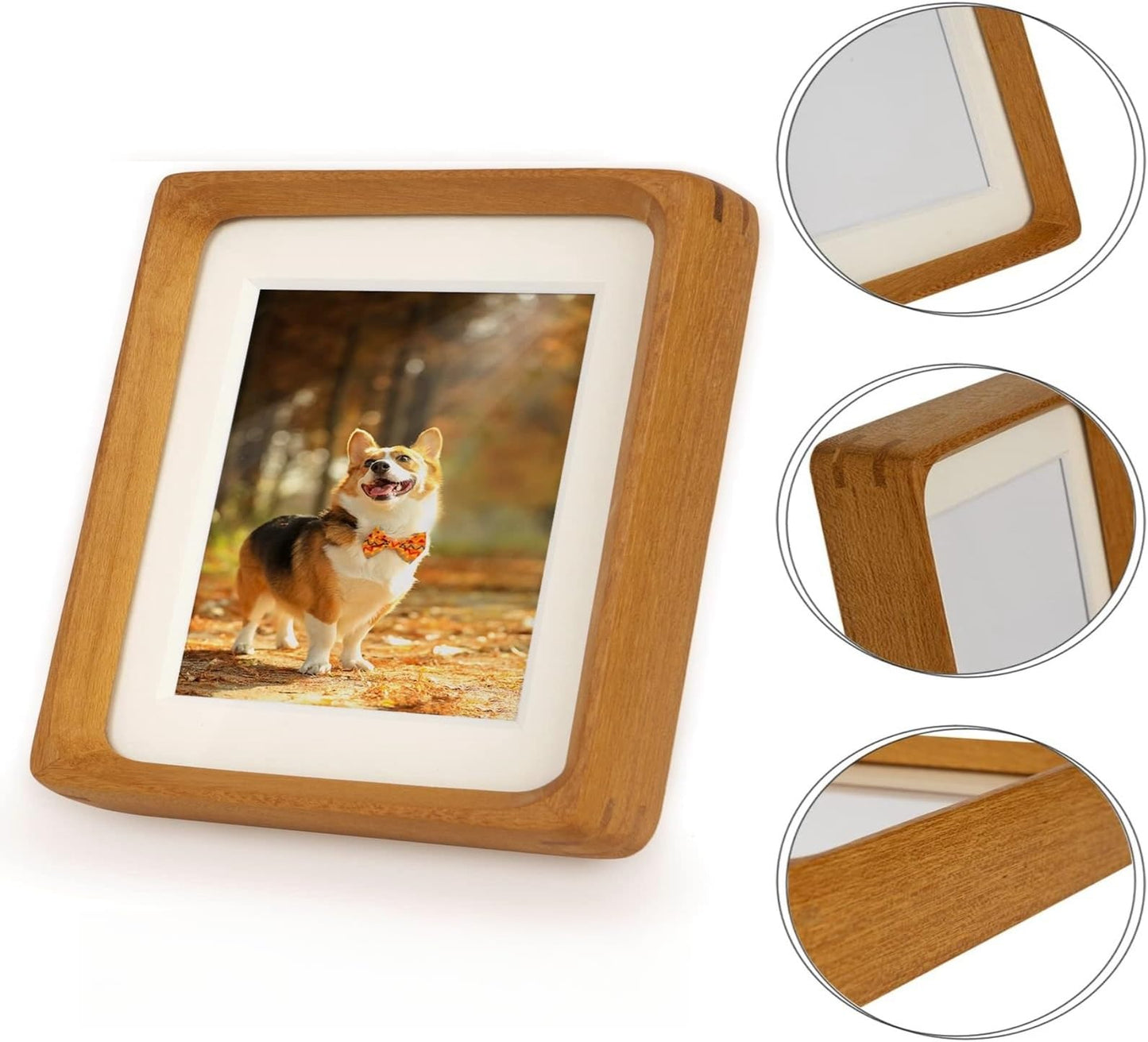6x6 Solid Teak Wood Picture Frame Matted to 4x4 | Shatterproof Plexiglass, Mortise-Tenon Build, Horizontal & Vertical Tabletop Wall Mounting Square Display Frame BST220