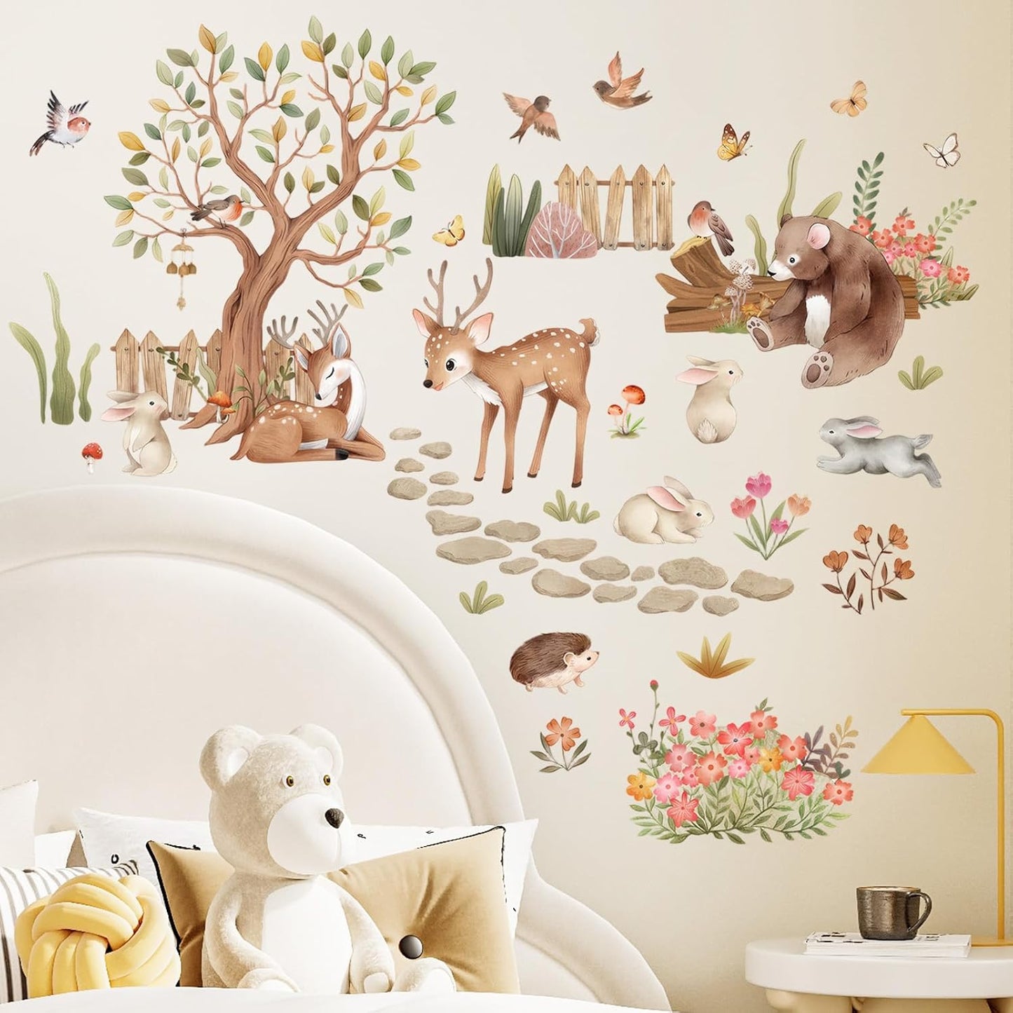 Woodland Animal Wall Stickers, Boho Forest Deer Bear Baby Nursery BST326L