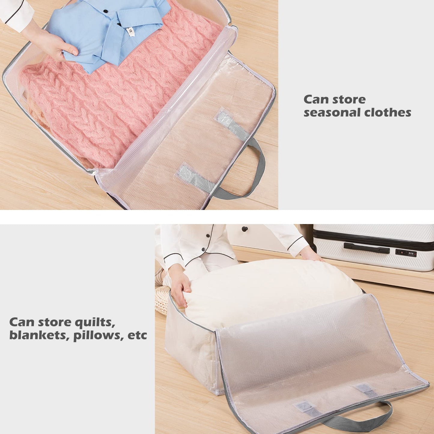 Surblue Clothes Storage Bag Organizer with Durable Handles Thick Fabric Large Capacity for Blanket Comforter Clothing Bedding (Navy, M) BST326H