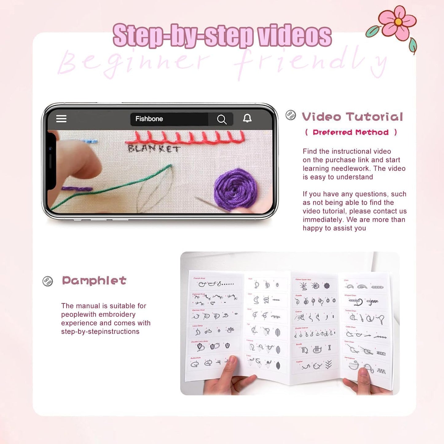 spicssa Beginner Embroidery Stitch Book Kit, 79 Stitches, Video Tutorials | Pre-printed linen panels to stitch and sew into a keepsake book, threads, needles, scissors, hoop and threader BST202
