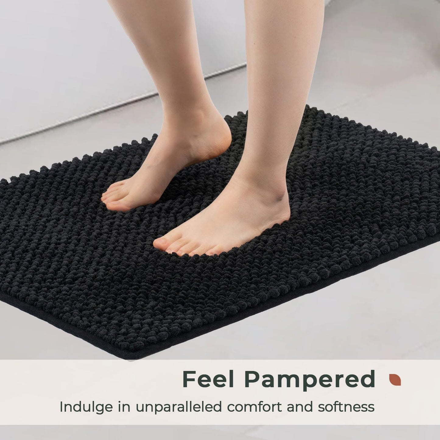 FRESHMINT Chenille Bathroom Rugs Sets 2 Piece 17"x24"+20"x32", Non-Slip Bath Mats, Absorbent Bath Rug, Washable Set of 2 Shower Floor Mat, Gray BST220