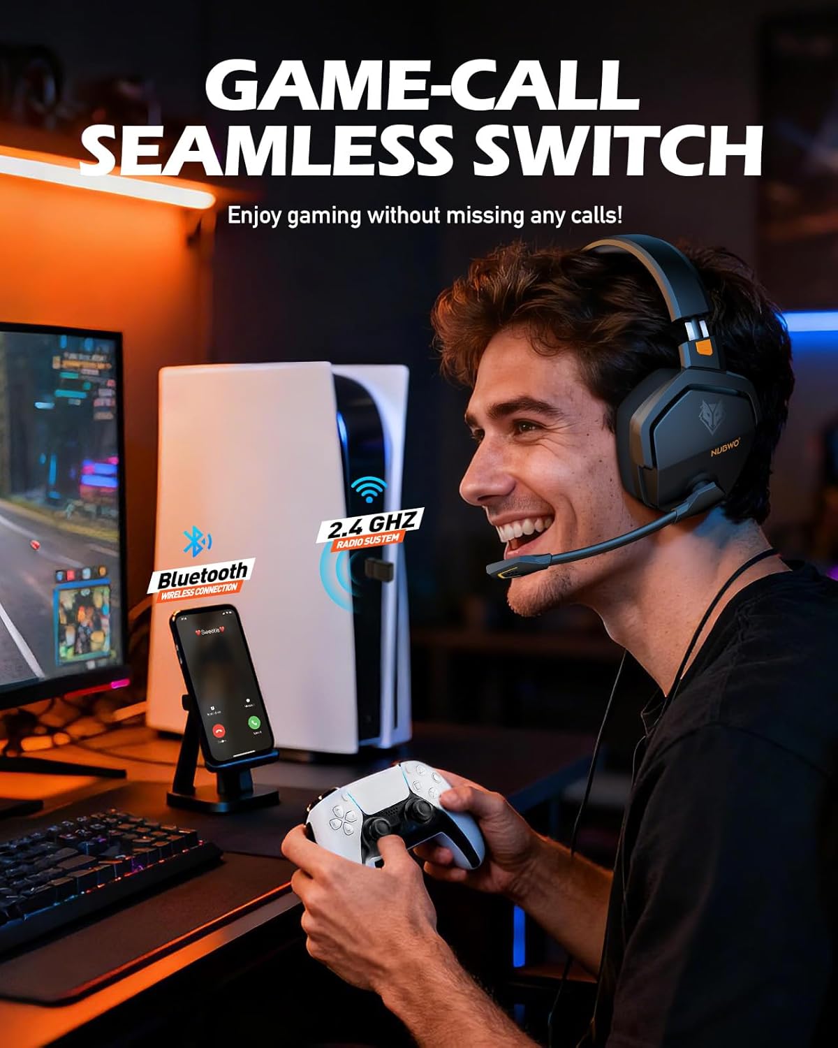 NUBWO G06 Wireless Gaming Headset with Mic for Ps5 Ps4 PC 75