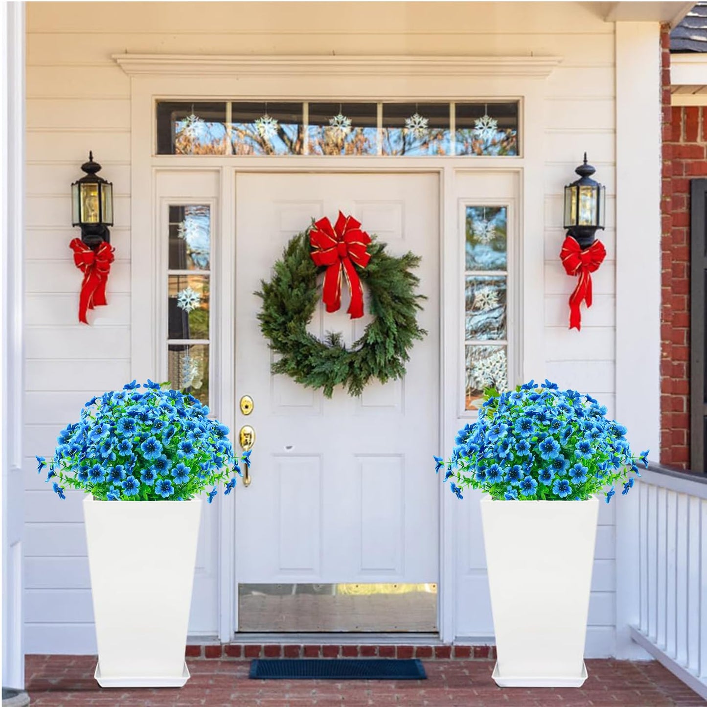 8 Bundles Outdoor Artificial Flowers,UV Resistant Fake Flowers Outdoor Plastic Plants Faux Silk Flower for Outside Indoor Decoration(Blue) BST202
