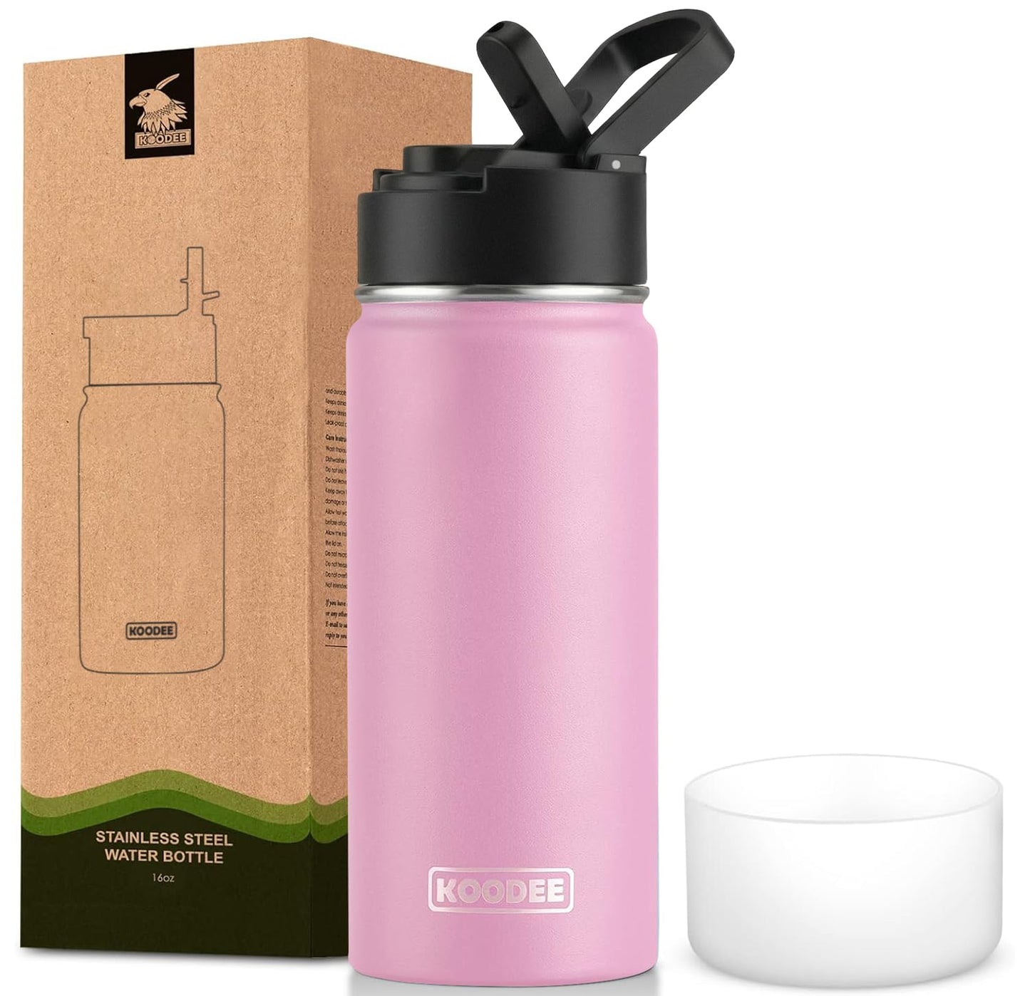 koodee Water Bottle-12 oz Stainless Steel Double Wall Vacuum Insulated Water Bottle for School-Wide Mouth Flask with Straw Lid (Teal) BST220