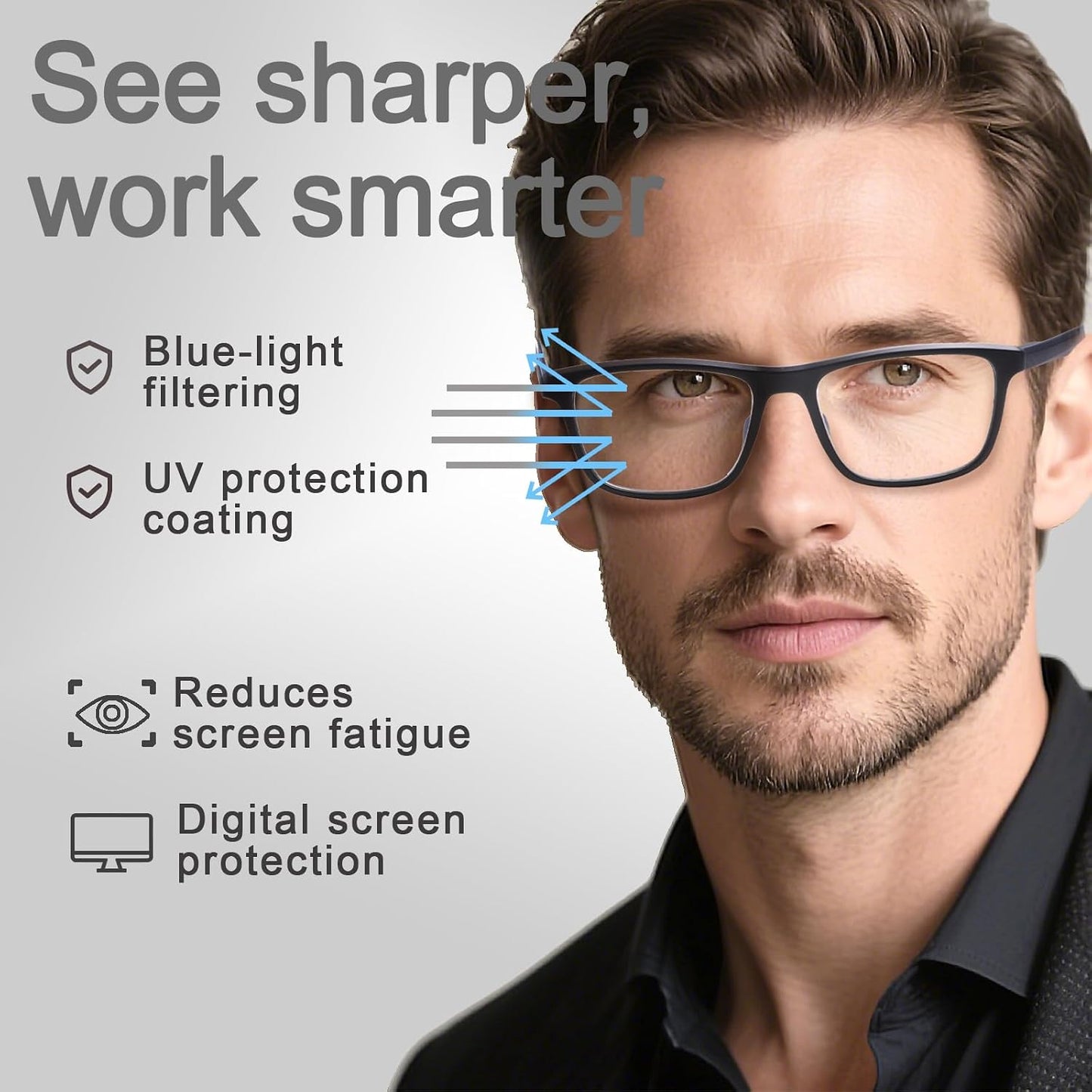 Henotin Blue Light Reading Glasses for Men - Traditional Frames - Readers with Spring Loaded Hinges WN420