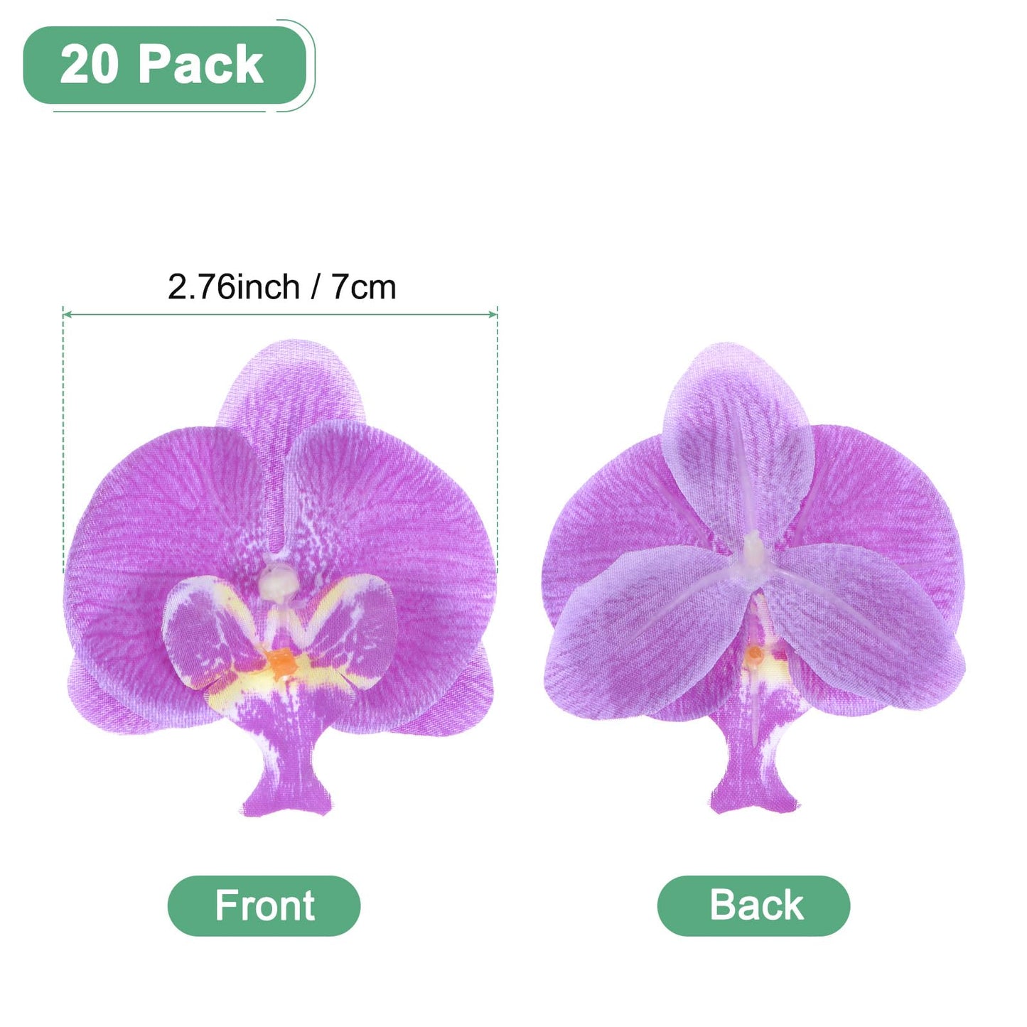M METERXITY 20-Pack Artificial Orchid Flower Heads, Silk Faux Butterfly Flowers Head for Wedding/Bouquet/Bridal/Party Decor, Fake Phalaenopsis Petals Bulk [2.76 Inch, Dark Purple] BST220