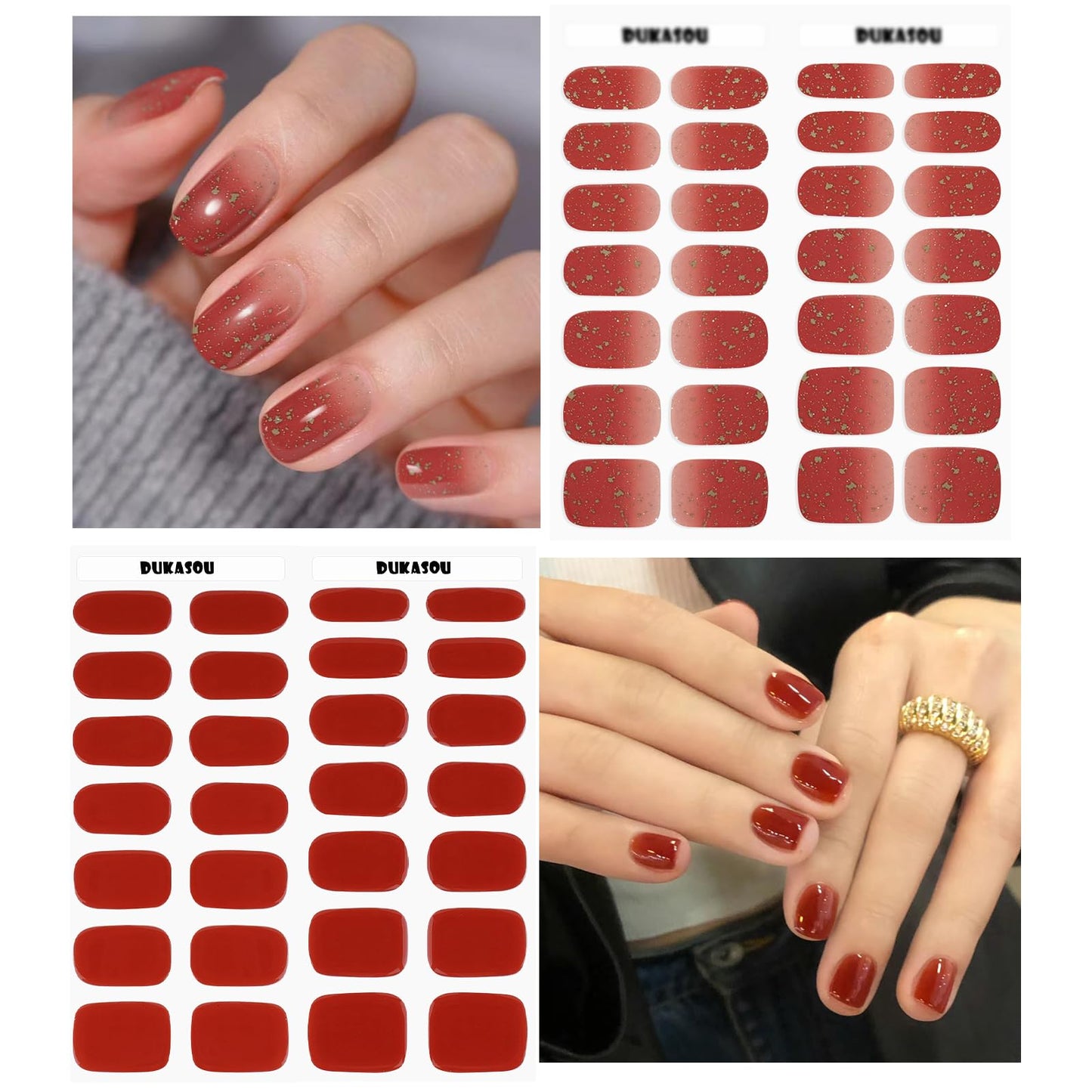 Semi Cured Gel Nail Strips, 56Pcs Nail Art Stickers/Wraps, Long Lasting UV Nail Polish Strips for Adults (Silver Rhinestones+French Tip Glitter) BST220