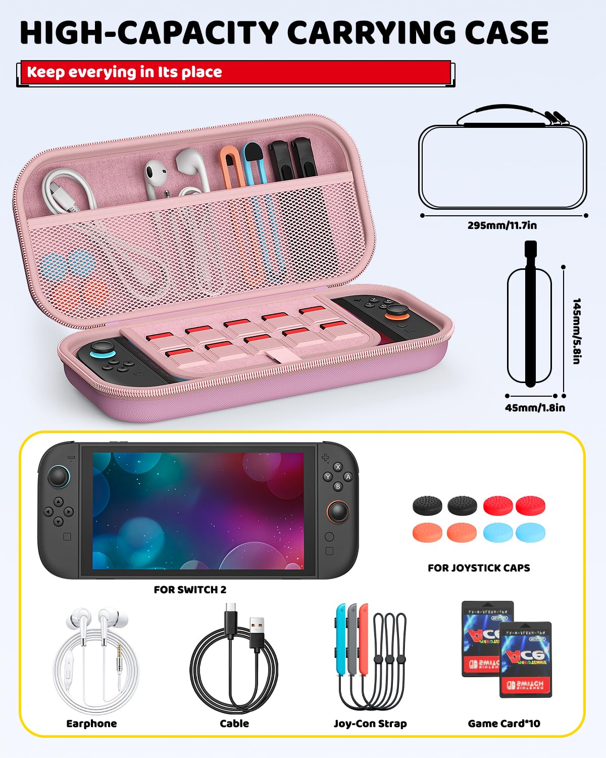 Klipdasse Switch 2 Carry Case for Nintendo Switch 2/1/OLED, Hard Shell with Soft Lining, 10 Game Card Slots, Silicone Handle, for Switch 2 Slim Case 2025 (Blue) WN420