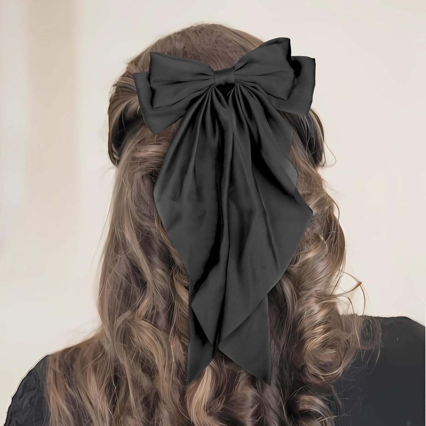 Yoseng Hair Bows Set: 4pcs Ribbon Hair Clips with Bowknots and Long Tails, 2 Sizes, for Women and Girls (Black, White) WN420