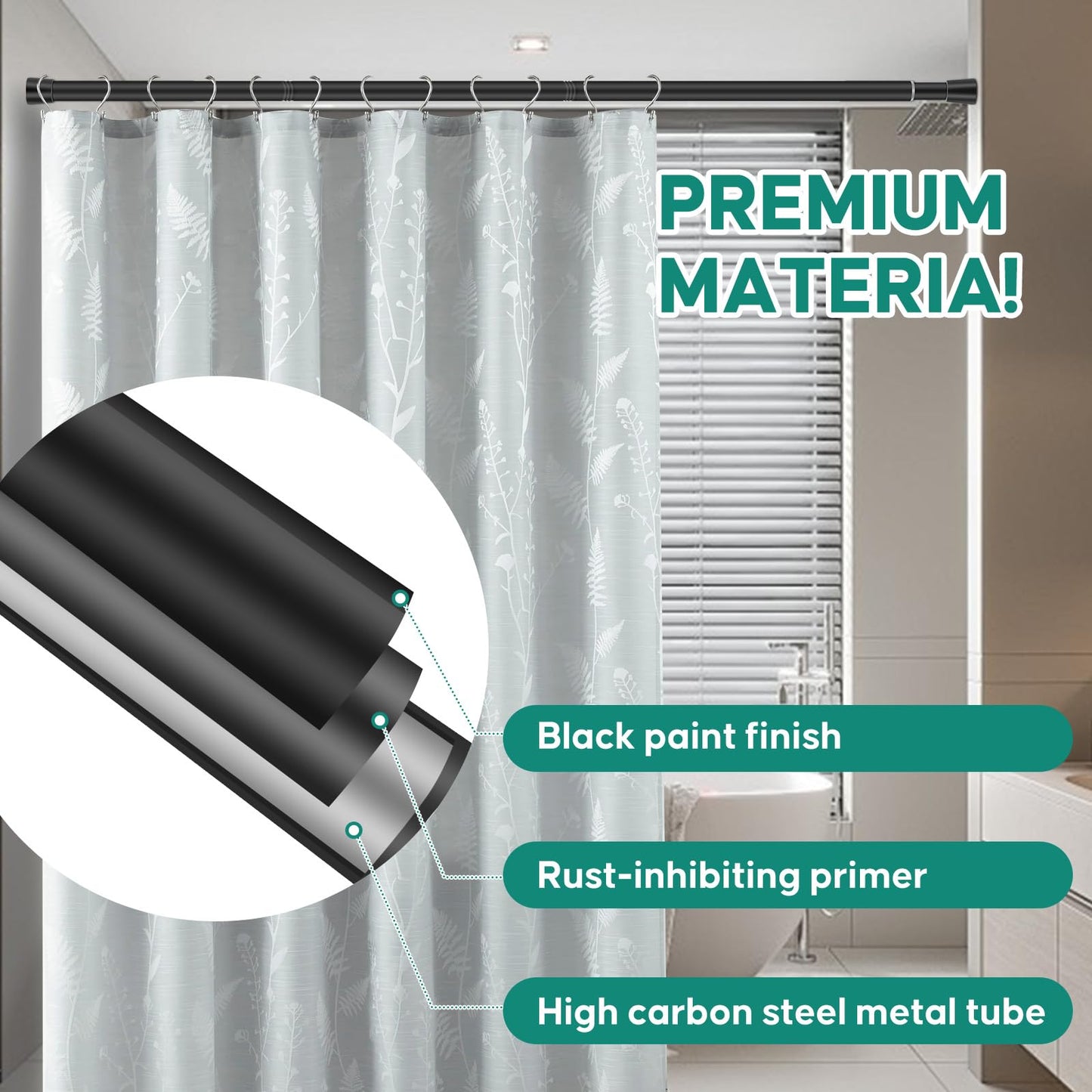 Silver Grey Adjustable Shower Curtain Rod 28-52 Inches 1pc, 7/8" Diameter Anti-slip Heavy Duty Tension Spring Curtain Rod No Drill for Windows Bathroom Kitchen Closet Doorway 22TD28-52SL BST202
