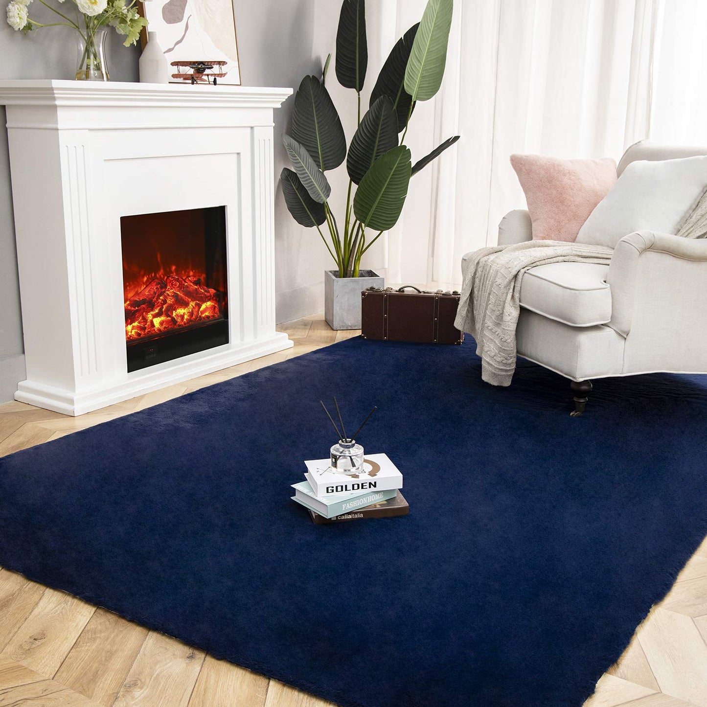 Ashler Faux Fur Rug, Ultra Soft Faux Rabbit Fur, Beige Area Rugs, 3 x 3 Feet Round, Machine Washable Nursery Decor Throw Rugs for Bedroom, Kids Room, Living Room BST326H