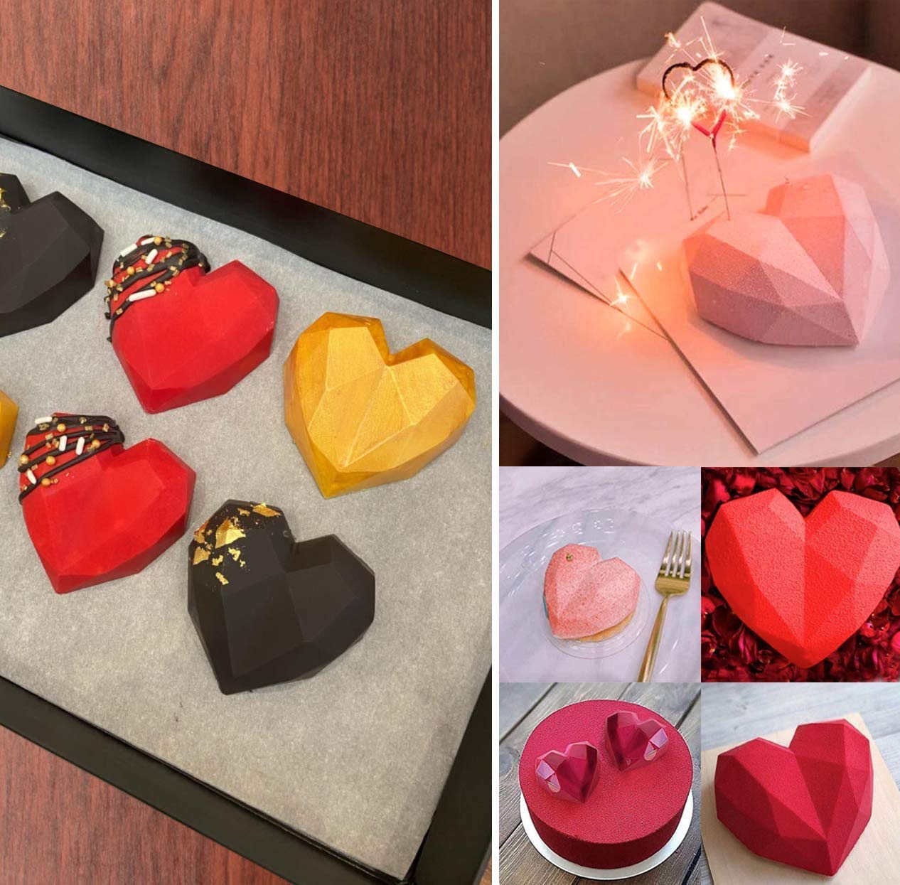 2 Pack Love Heart Silicone Chocolate Bomb Mold DIY Non-stick Silicone Handmade Mold for Valentine Chocolates, Cake, Hard Candy, Baking, Gummy, Ice Cube Trays cake BST202