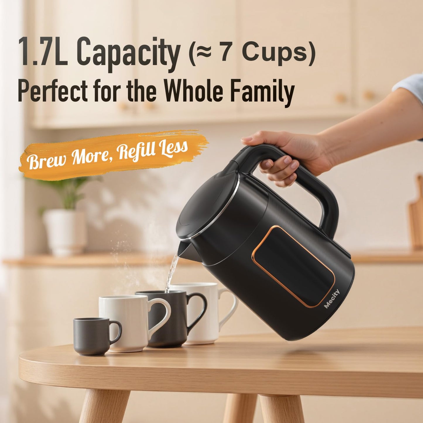Mecity Electric Kettle 1.7L Touch Screen Temperature Control Water Boiler, No Plastic Contact with Water. 6 Preset Temperature Programs, 2 Hours Keep Warm, Auto Shut Off, Dark Grey DD1210