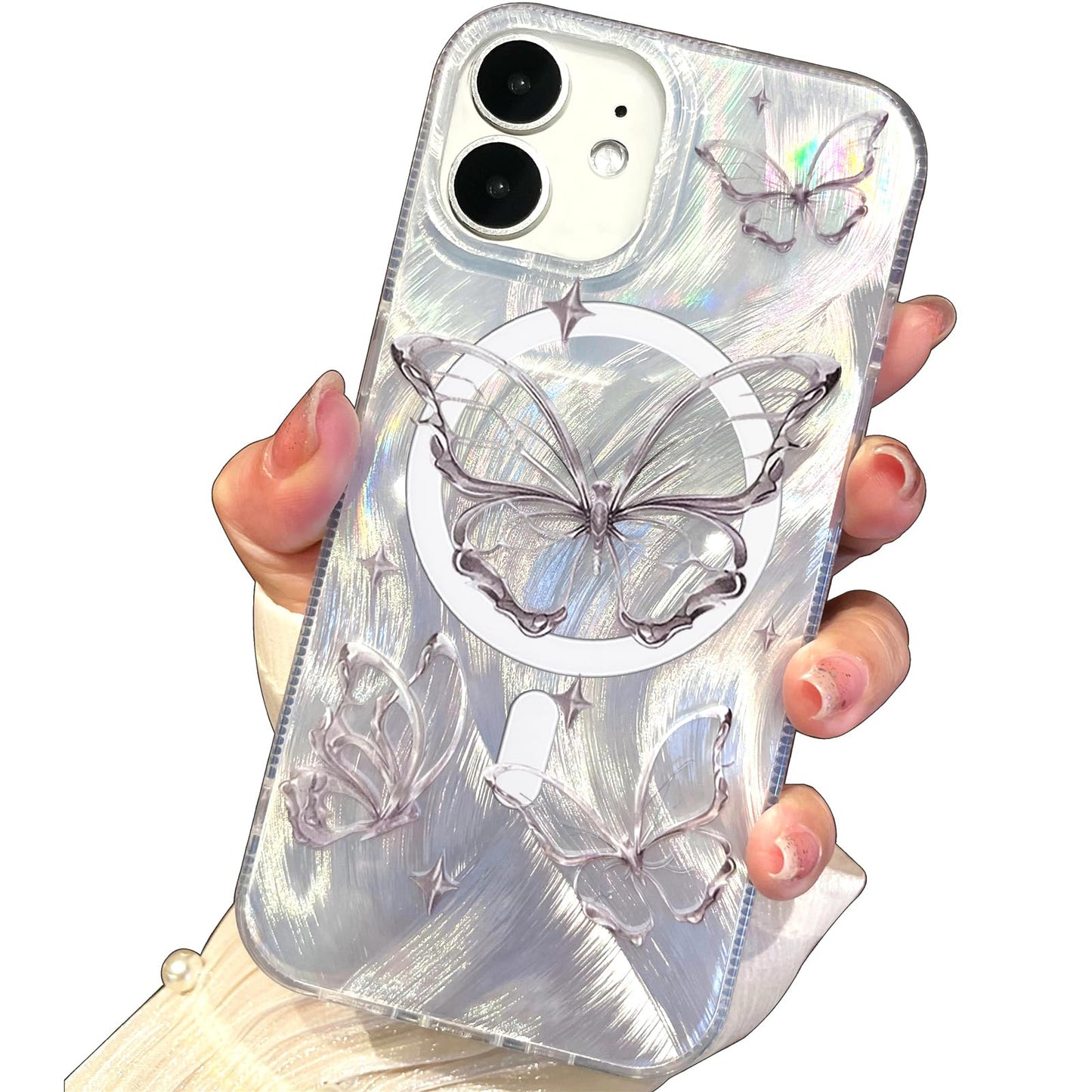 I-MGAE-IN-AR Compact Case for iPhone 16 Holographic Cloud Design,Cute Trendy Soft Slim TPU Shockproof Protective Phone Cases Cover for Women Girls Aesthetic Glitter WN420